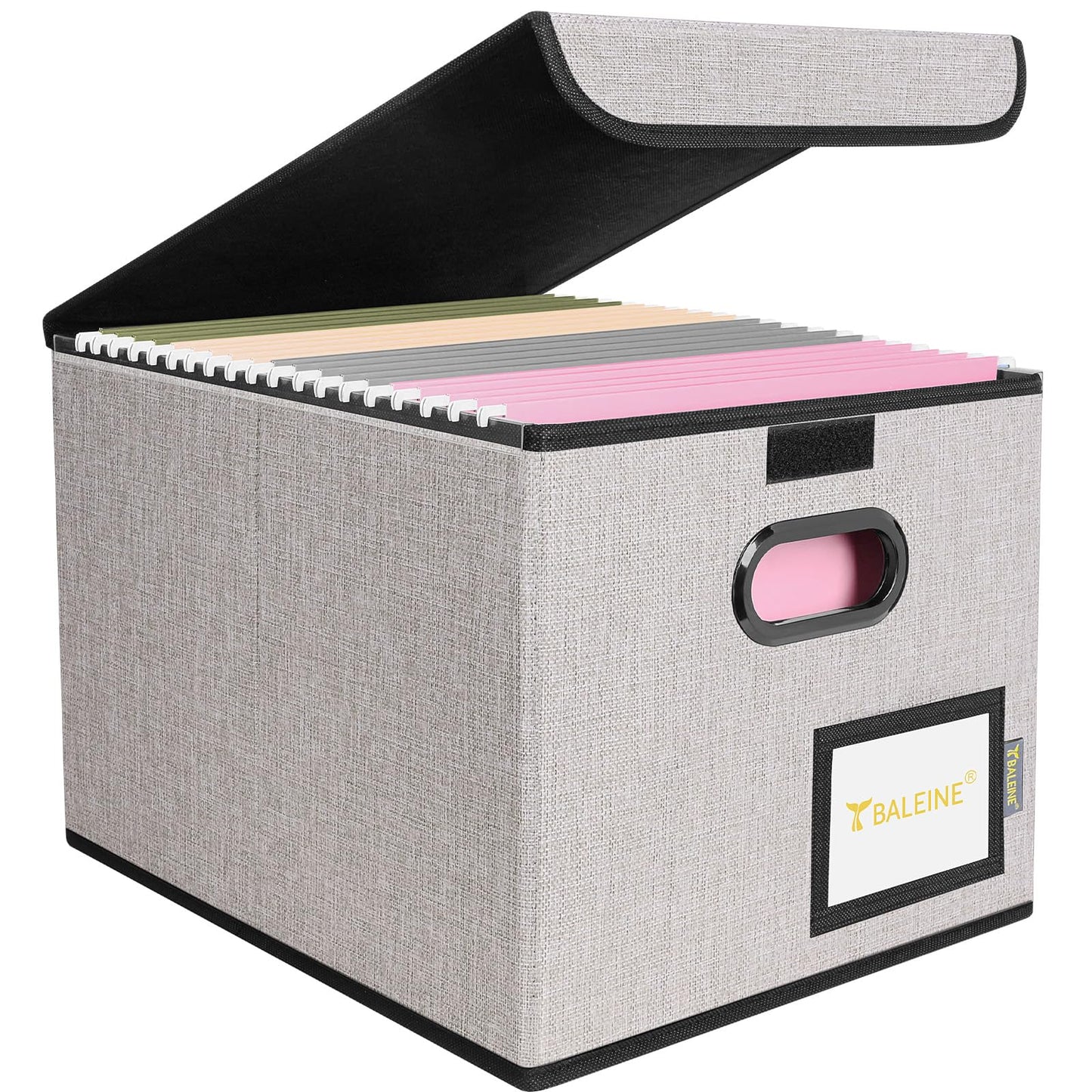 BALEINE File Organizer Box with Lid, Collapsible File Folder Organizer with Plastic Slide, Hanging File Folder Box for Office Document Storage (Tab Friendly, 1 Pack, Black)