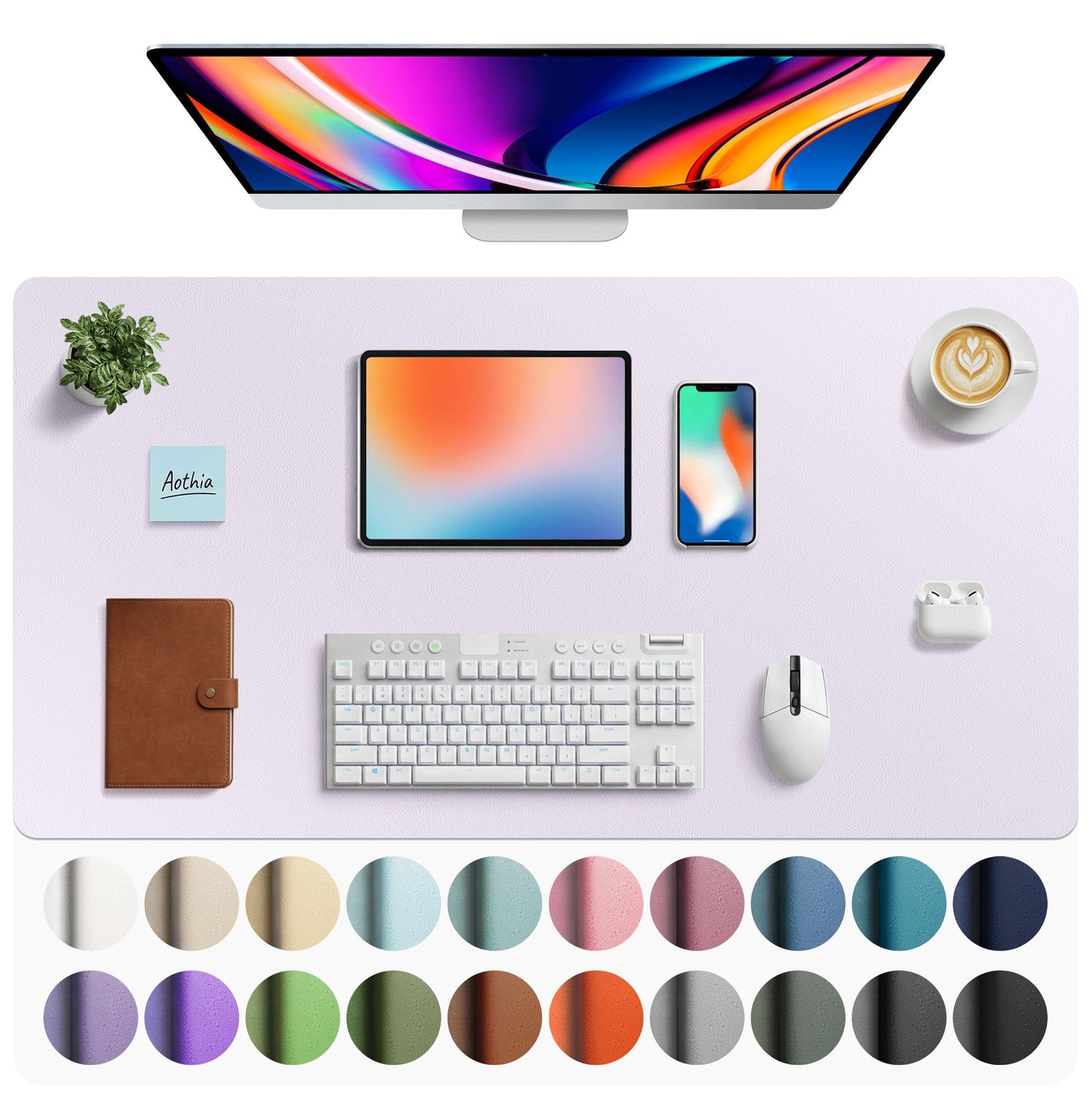 Aothia Leather Office Desk Pad Protector, Non-Slip PU Leather Desk Blotter, Waterproof Laptop Writing Mouse Pad for Office and Home, Black, 31.5" x 15.7"