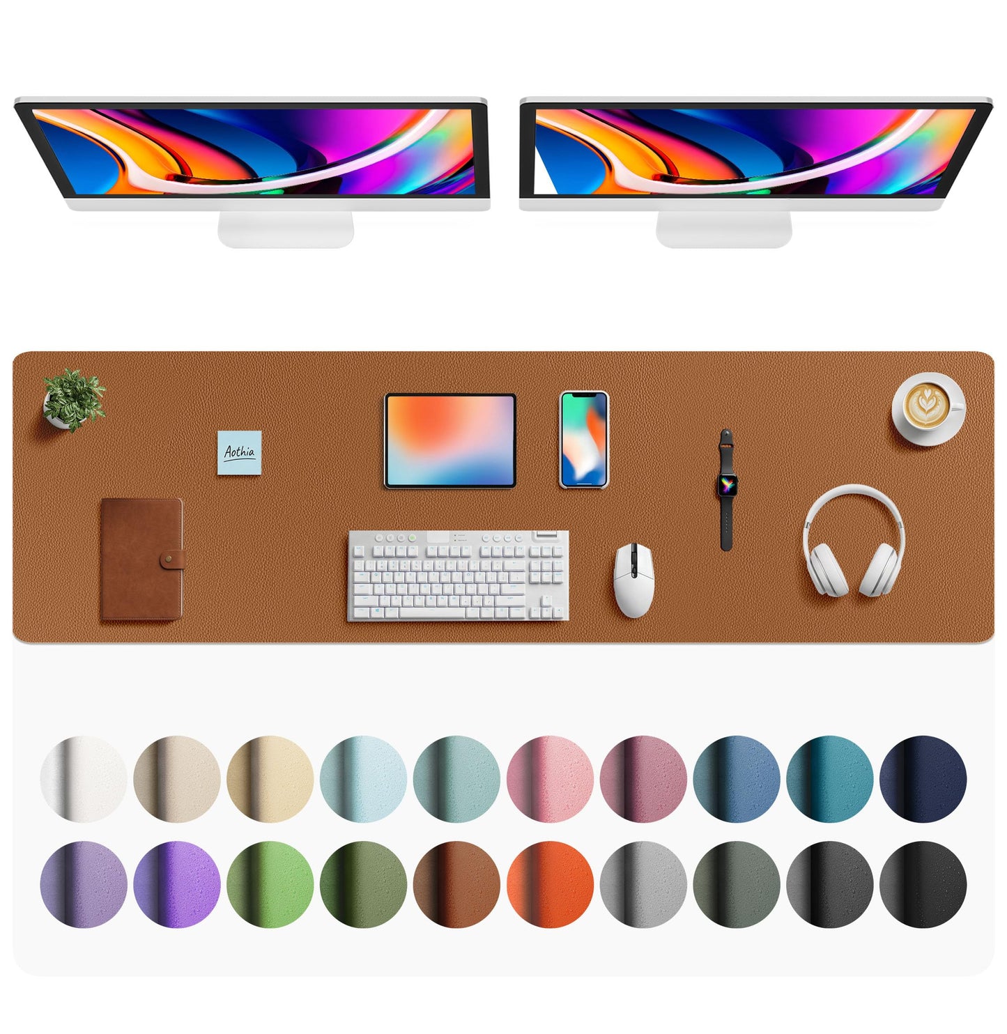 Aothia Leather Office Desk Pad Protector, Non-Slip PU Leather Desk Blotter, Waterproof Laptop Writing Mouse Pad for Office and Home, Black, 31.5" x 15.7"