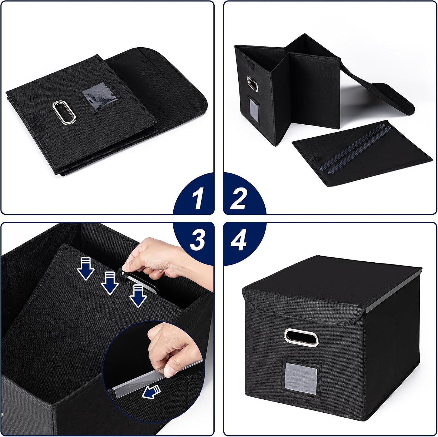CADONO File Organizer Box with Lid, Large Hanging File Folder Organizer with Plastic Slide, Collapsible Portable Filing Storage Boxes for Office/Decor/Home (Black, 14.9 x 12.59 x 10.8 inch)