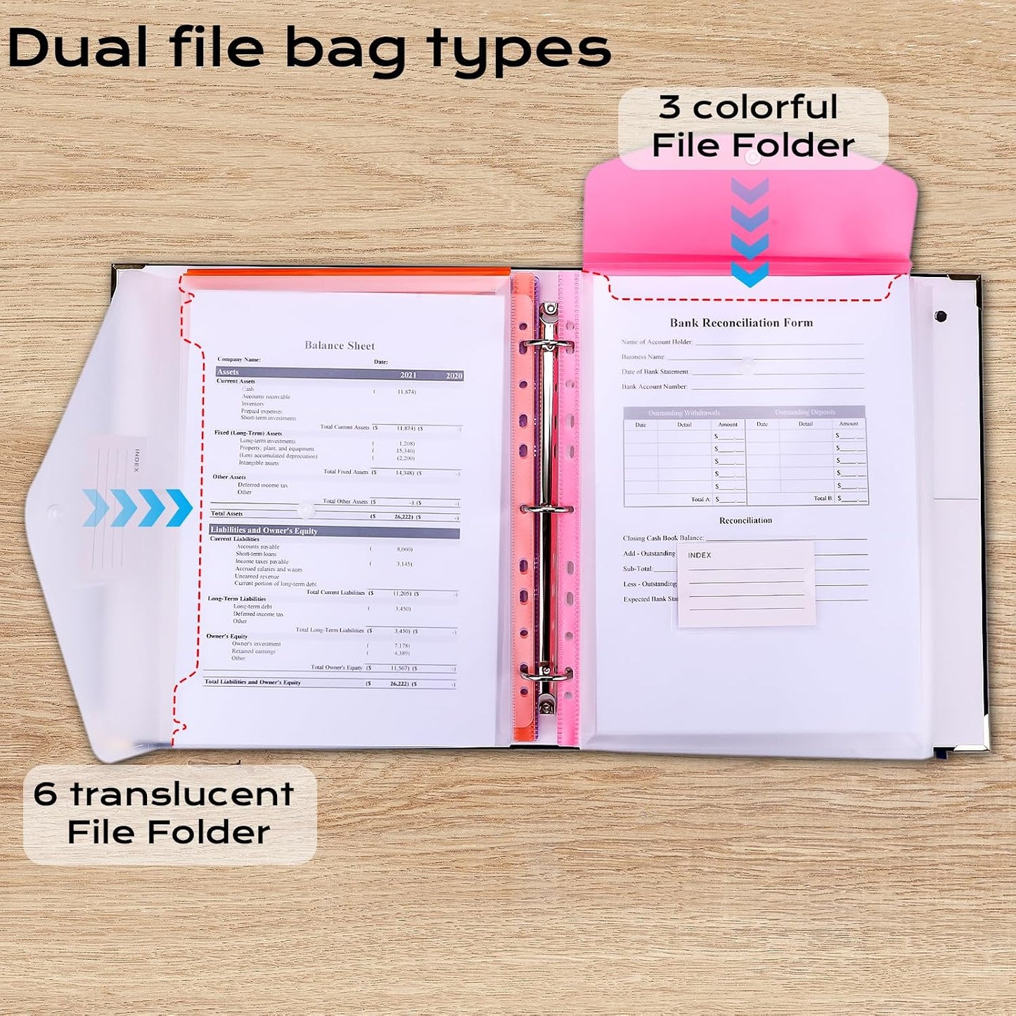 XKDOUS Important Document Organizer 3 Ring Linen Binders Folio File Folders | Navy Expanding Storage Holder with Gold-foiled Hardcover, 9 Pockets & Labels for A4, Letter Size Papers, Home & Office