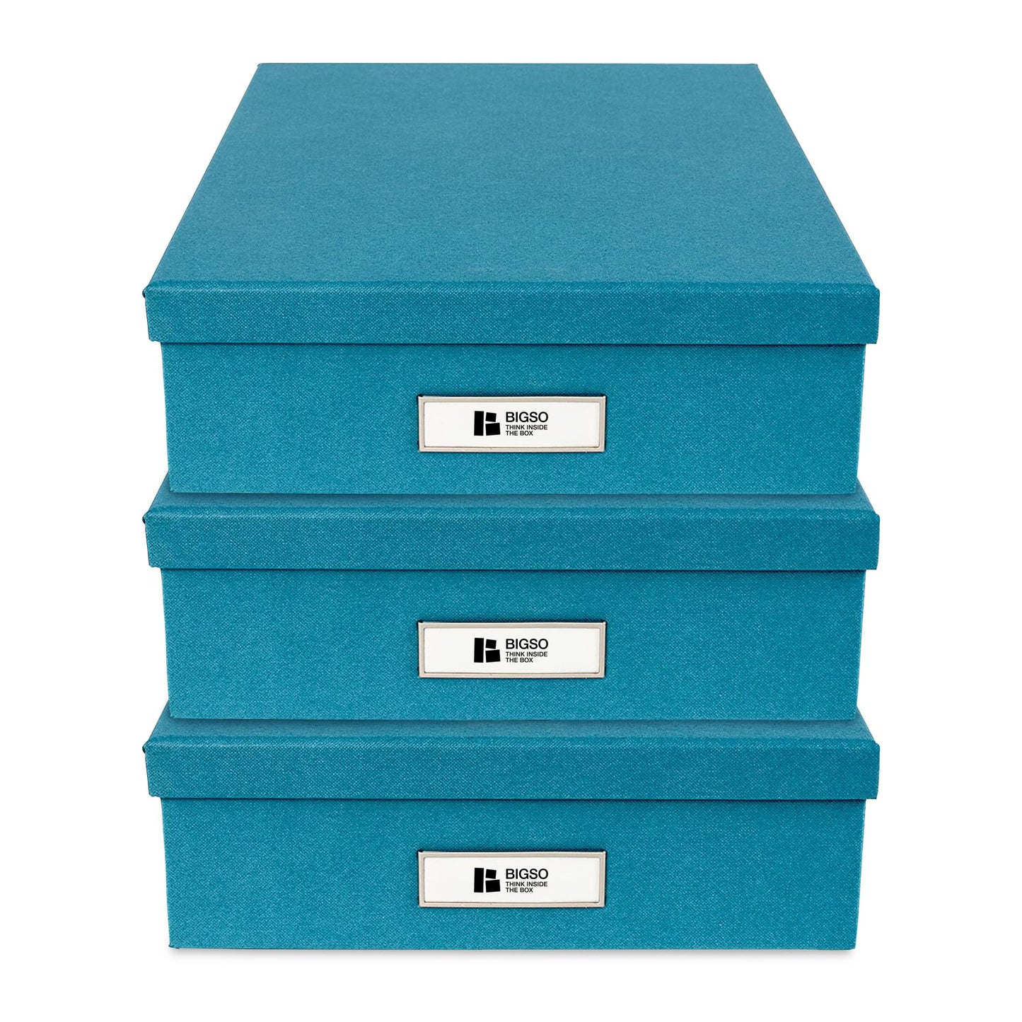 Bigso Oskar Fiberboard Label Frame Document Letter Box - File Organizer Box for Important Paperwork - Durable Document Storage with a Lid & Metal Label Window - 3.3 in x 10.2 in x 13.8 in - White