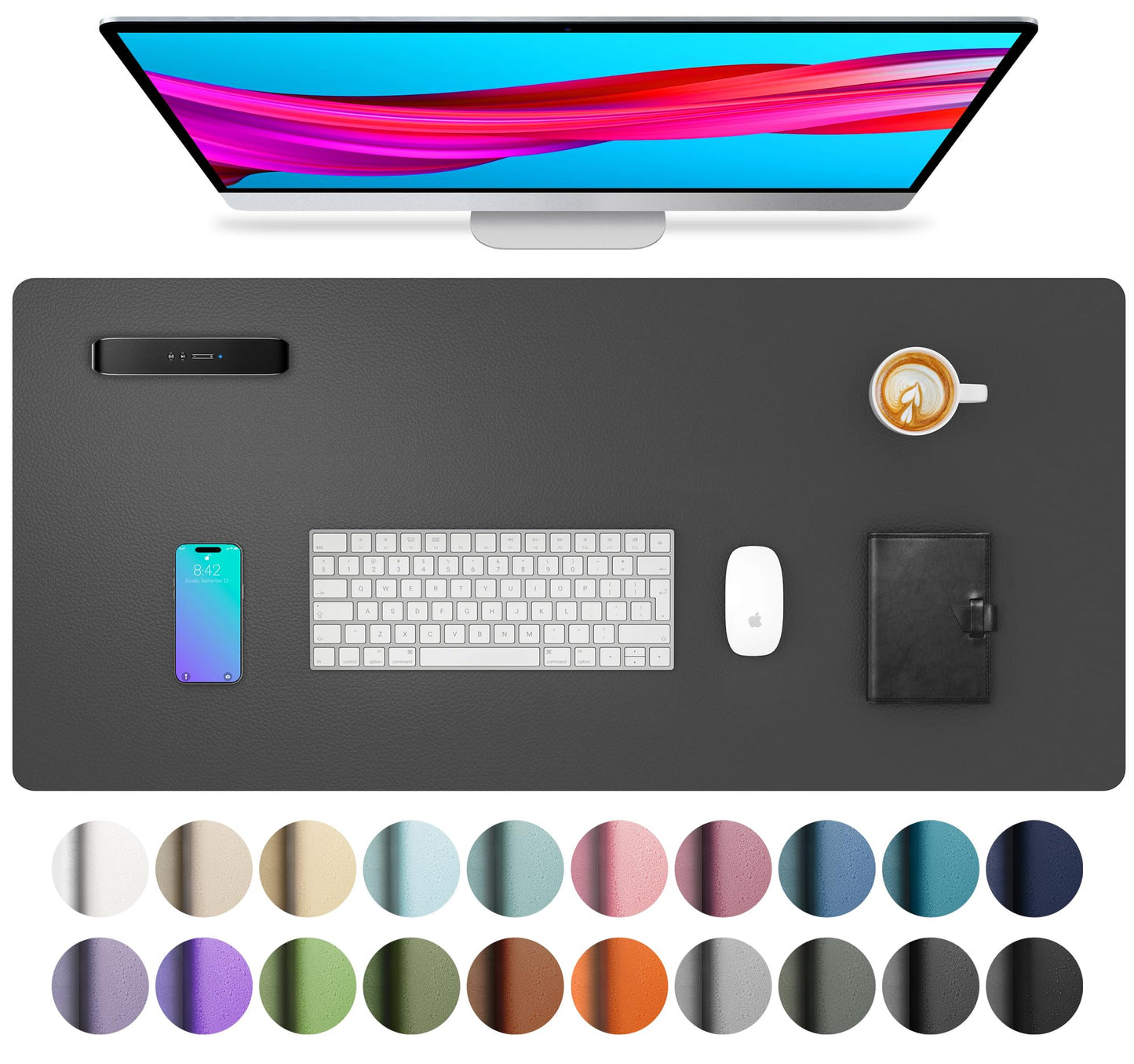 Aothia Leather Office Desk Pad Protector, Non-Slip PU Leather Desk Blotter, Waterproof Laptop Writing Mouse Pad for Office and Home, Black, 31.5" x 15.7"