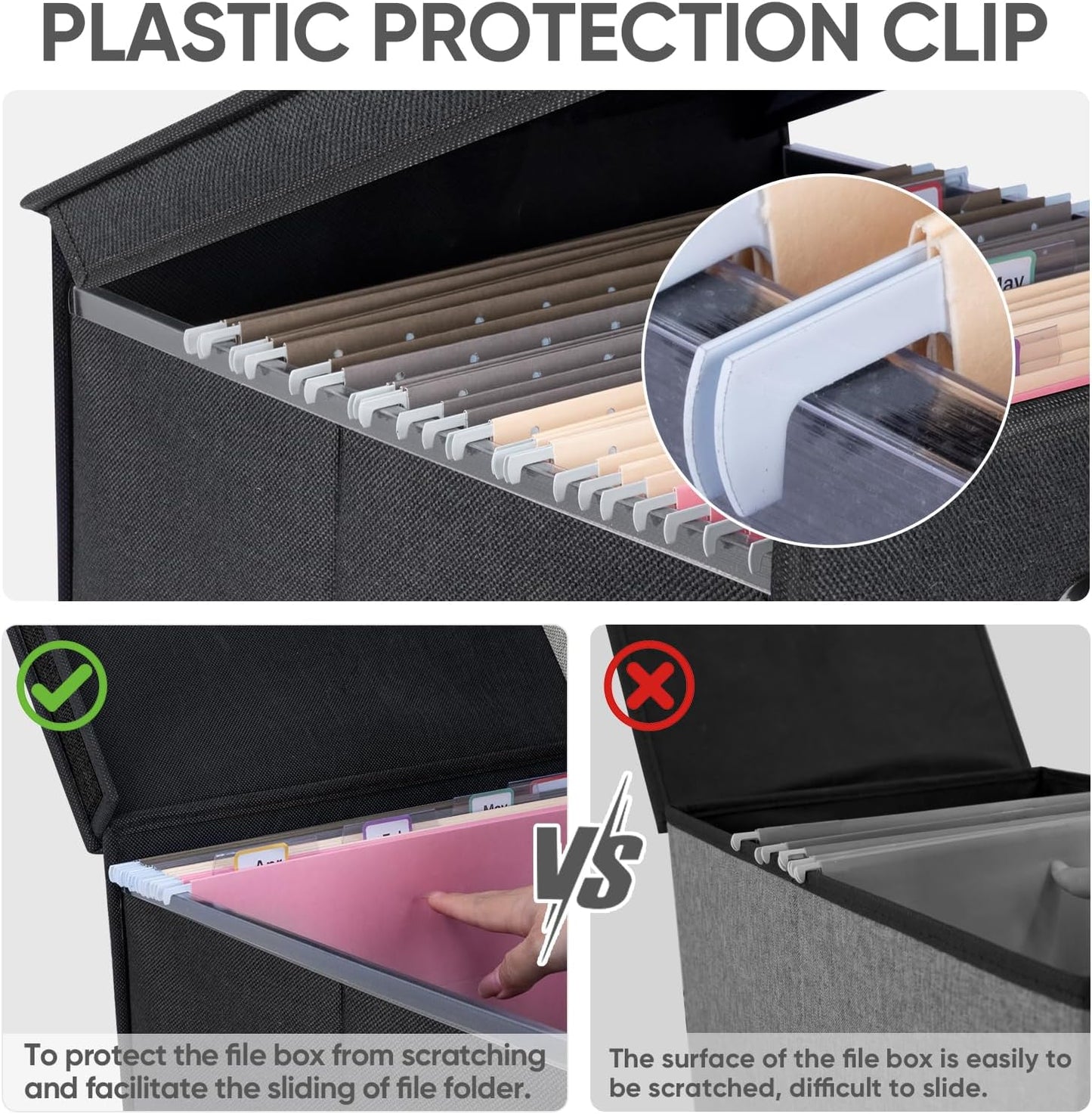 BALEINE File Organizer Box with Lid, Collapsible File Folder Organizer with Plastic Slide, Hanging File Folder Box for Office Document Storage (Tab Friendly, 1 Pack, Black)