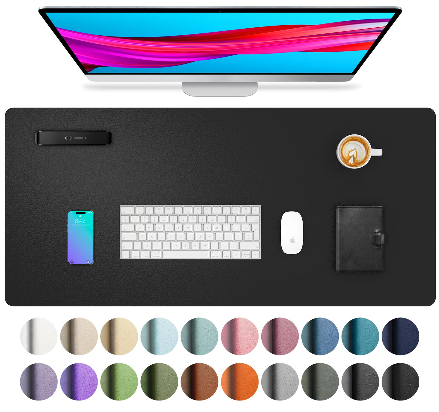 Aothia Leather Office Desk Pad Protector, Non-Slip PU Leather Desk Blotter, Waterproof Laptop Writing Mouse Pad for Office and Home, Black, 31.5" x 15.7"