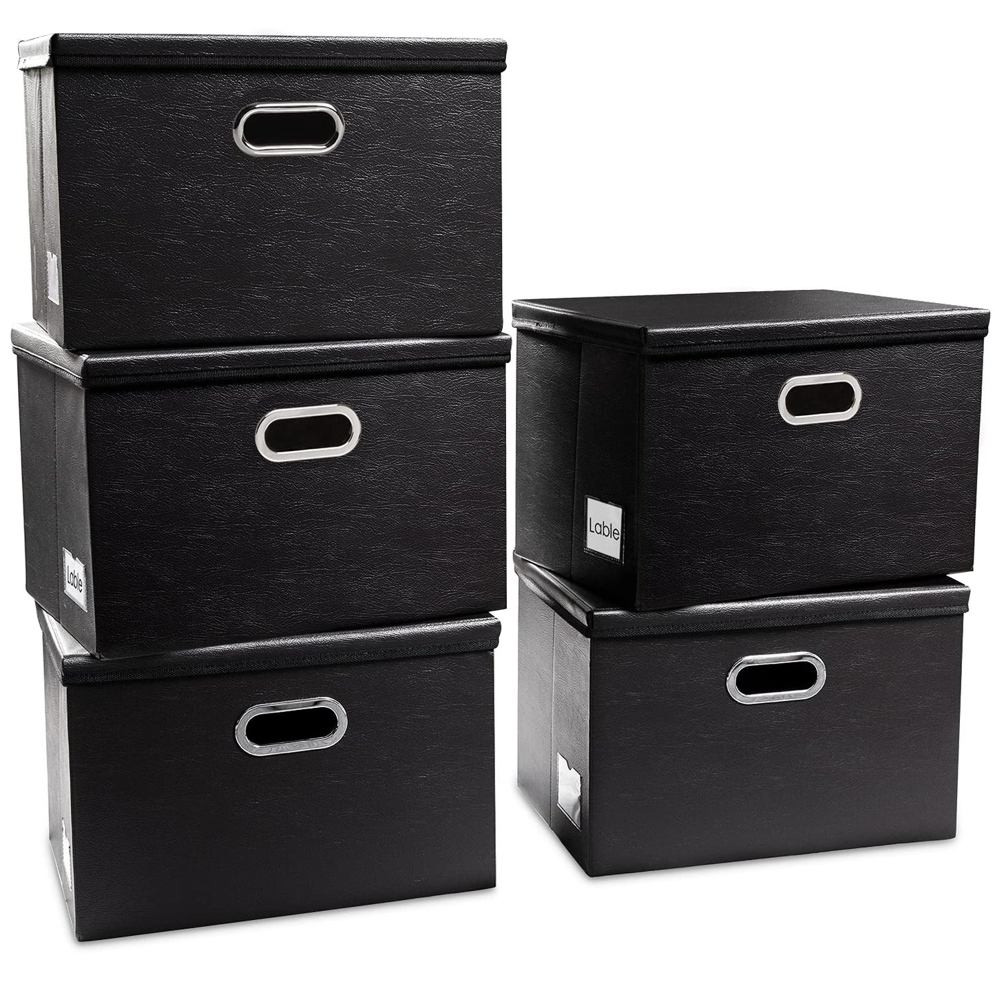 PRANDOM Large Collapsible Storage Bin with Lid [1-Pack] Leather Fabric Foldable Storage Box Organizer Containes Basket Cube with Cover for Home Bedroom Closet Office Nursery Black (17.7x11.8x11.8)