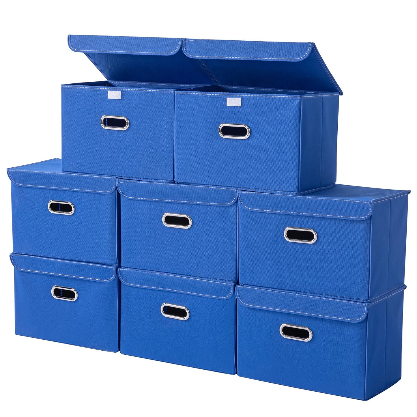 STOREONE Fabric Storage Cube Bins Foldable Organizer Container Collapsible Basket with Lids and Metal Handles, for Home, Bedroom, Closet (Black, 3 Pcs)