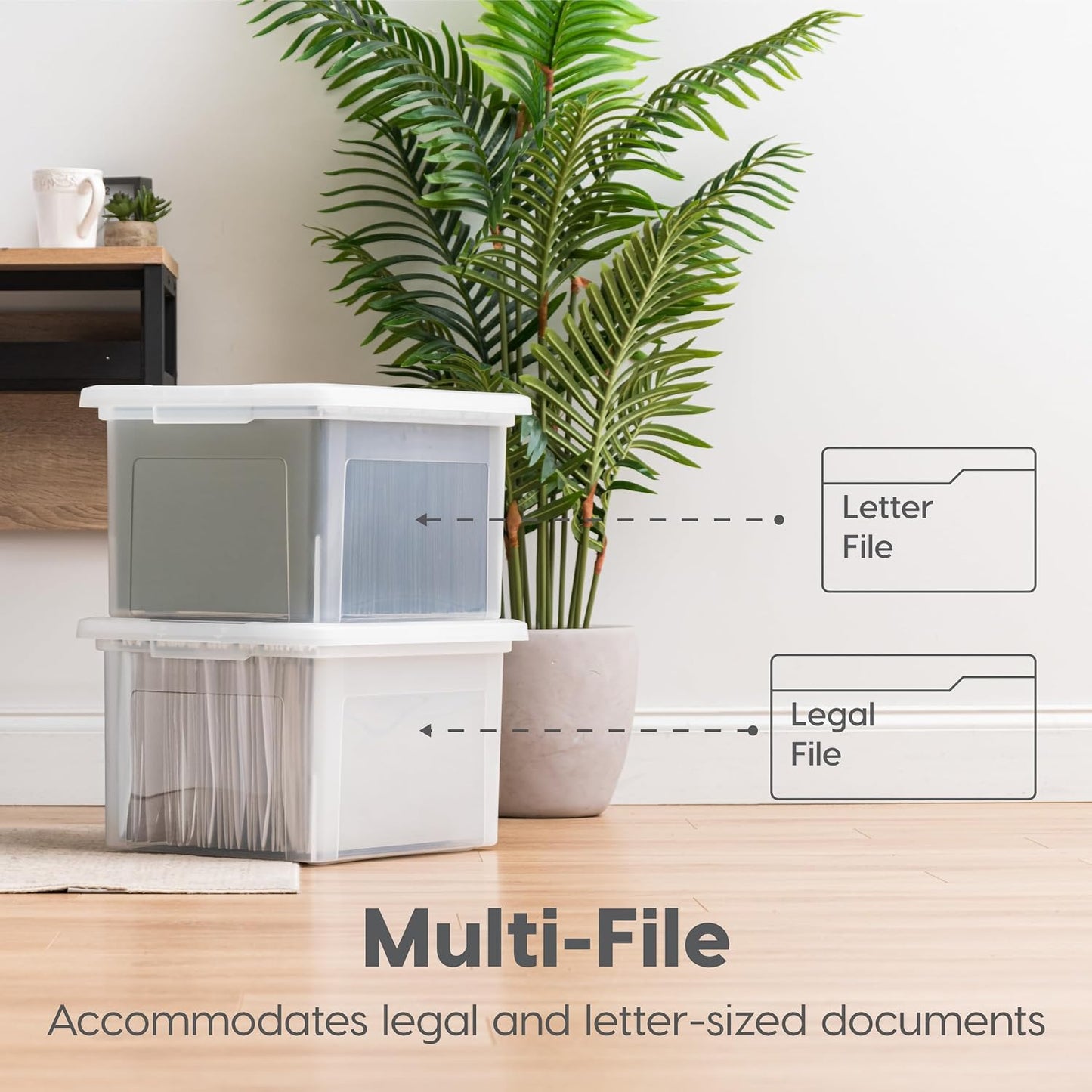 IRIS USA 4-Pack 35 Qt. Letter/Legal File Box with Latching Lid, Black | Protect important documents, letter and legal files with secure storage for home offices, moving, and long-term organization