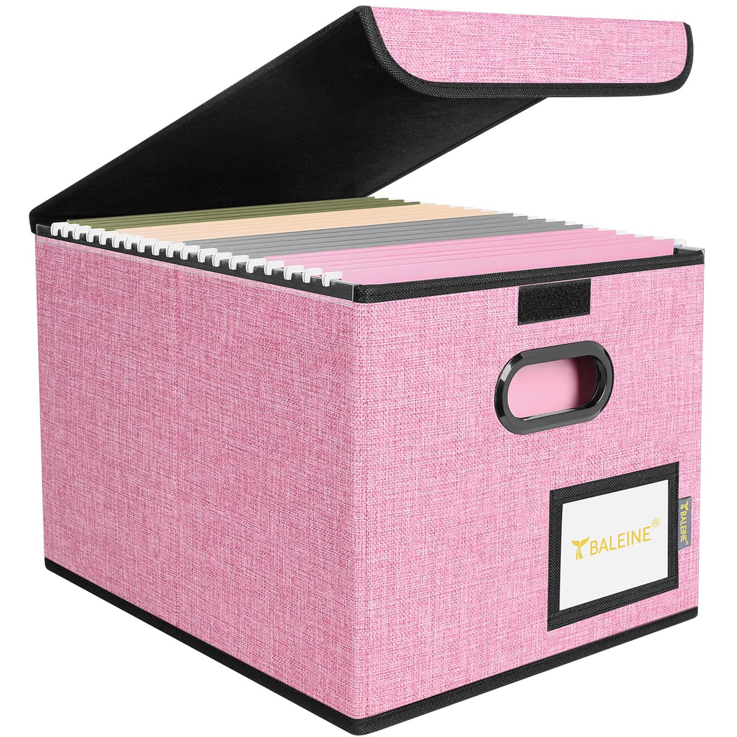BALEINE File Organizer Box with Lid, Collapsible File Folder Organizer with Plastic Slide, Hanging File Folder Box for Office Document Storage (1 Pack, Black)