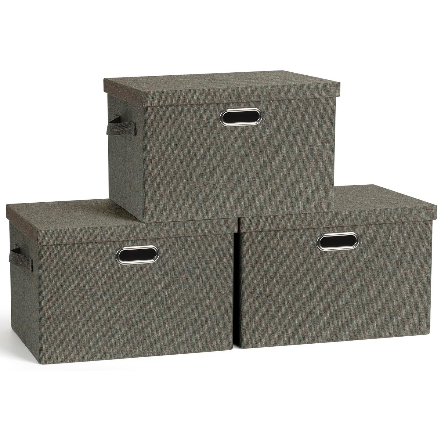 Graciadeco Large Quart Collapsible Stackable Storage Bins with Lids, 3 Packs Beige Linen Fabric Closet Boxes with Lids, Storage Cube Baskets Container Organizers for Bedroom Office(16.6 x 11.7 x 10.8) | 36 Quart 3 Pack Beige Collapsible Stackable Linen Fa