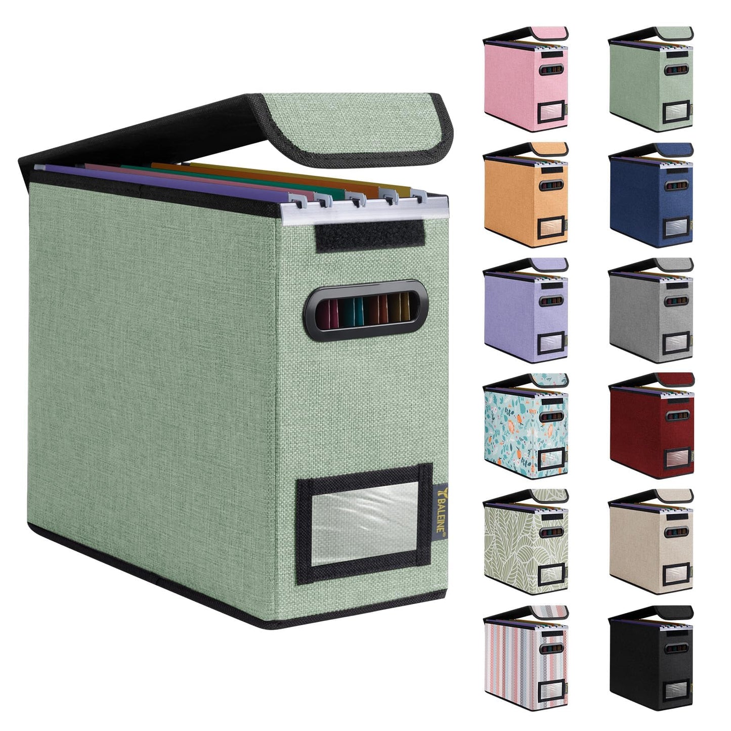 BALEINE File Organizer Box with Lid, Collapsible File Folder Organizer with Plastic Slide, Hanging File Folder Box for Office Document Storage (1 Pack, Black)