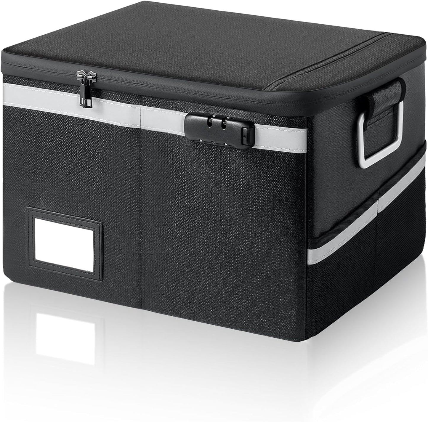 Fireproof Waterproof Document Box with Lock Collapsible Portable File Organizer Hard Shell Storage for Hanging Letter Legal Folders Home Office Safe Black 15.7x11.2x10.2in