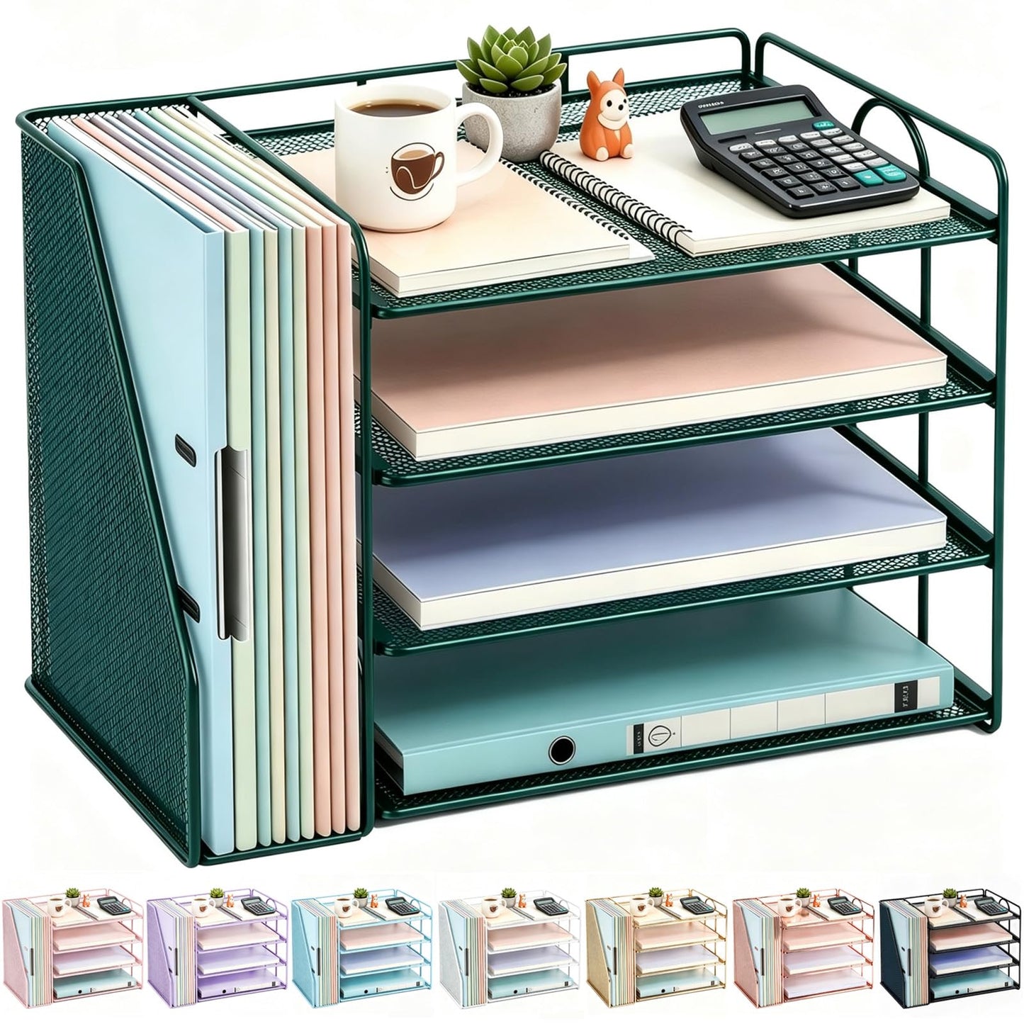 gianotter 4-Tier Paper Organizer With Magazine Holder | Desk Organizers and Accessories, File Organizer for Office Supplies Storag (Black, 4-Tier)