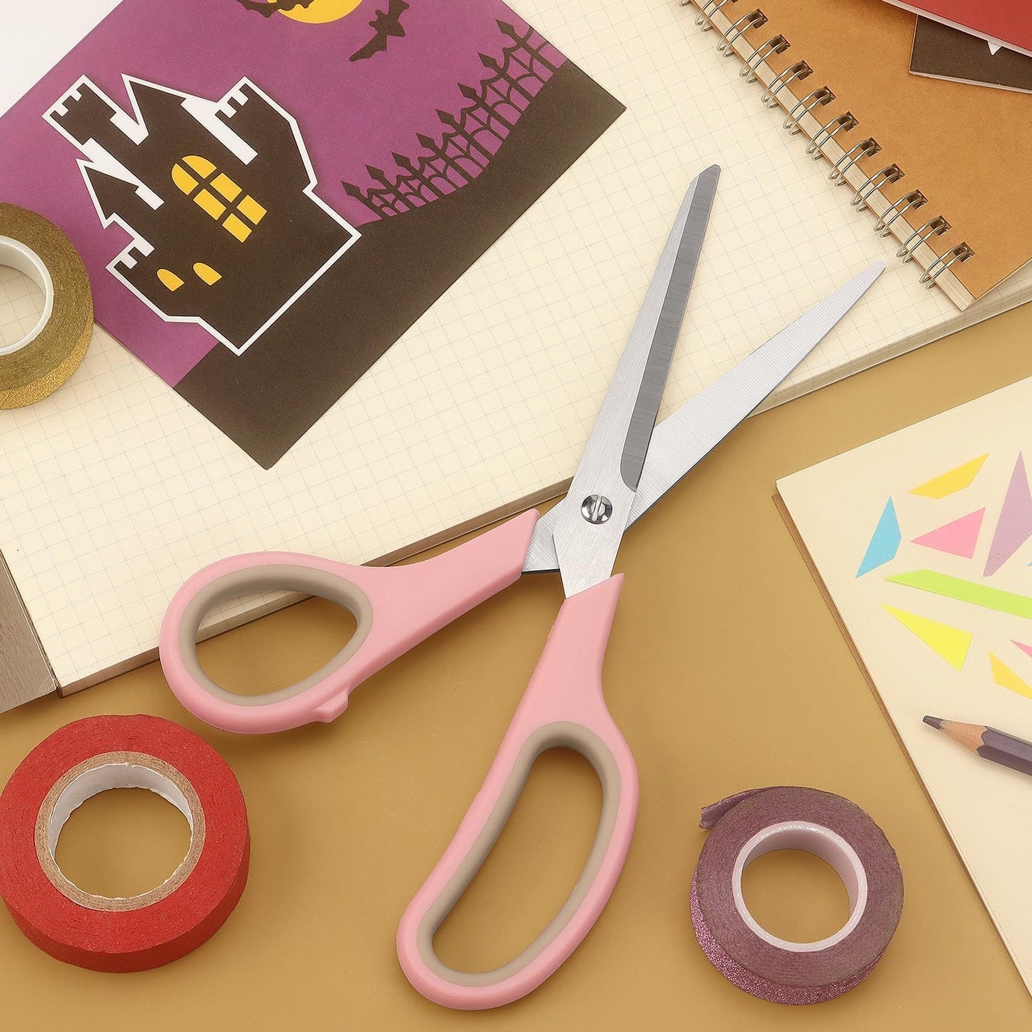 LONGKEY 8.5" Pastel Scissors 3-Pack, Ultra Sharp Stainless Steel | All Purpose Scissors for Office Home School, Soft Comfort-Grip Right/Left Hand