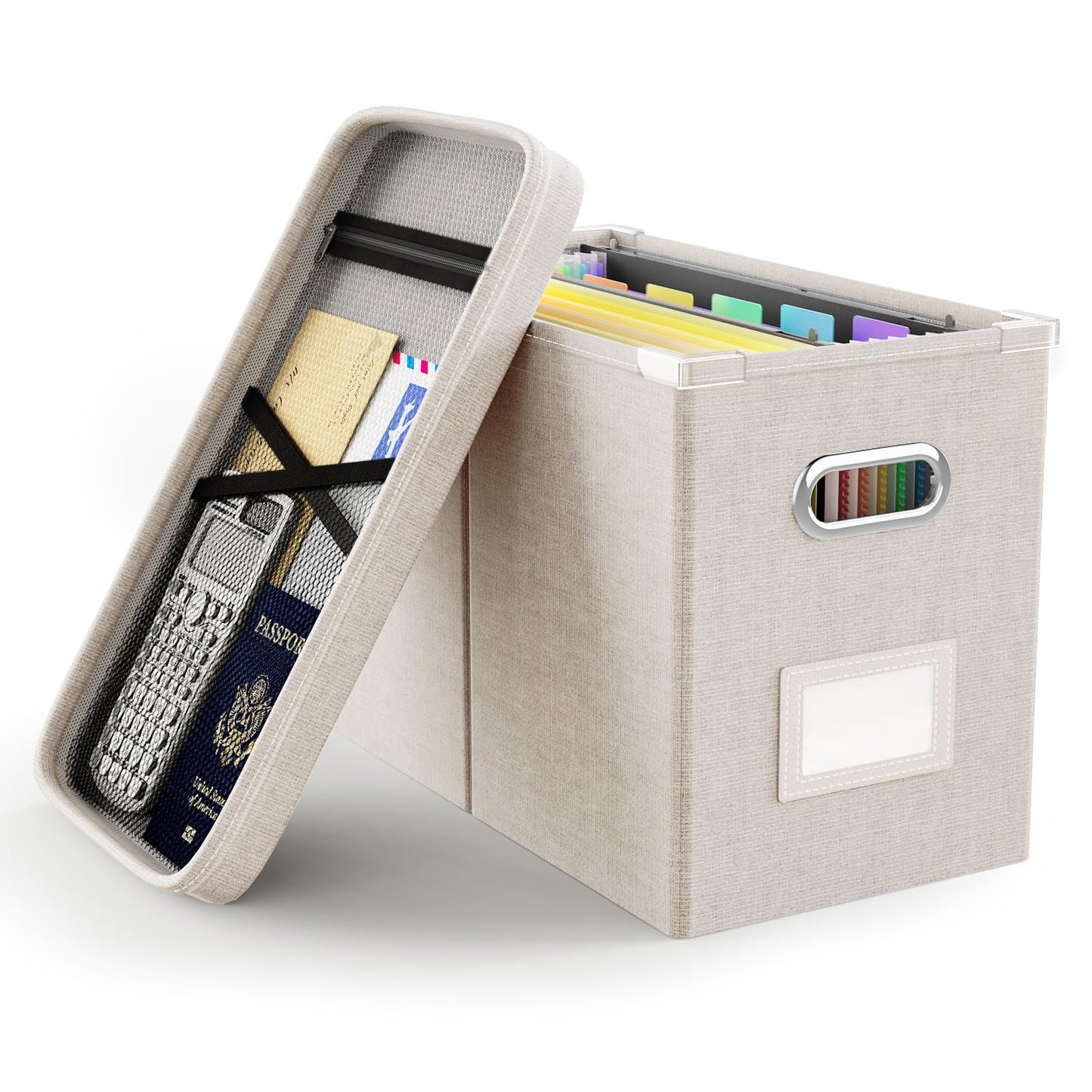 File Organizer Box with Lid, Hanging Filing File Box with Mesh Pocket, Document Organizer Box for Letter Files, Portable Storage Box(1 PCS, Green)