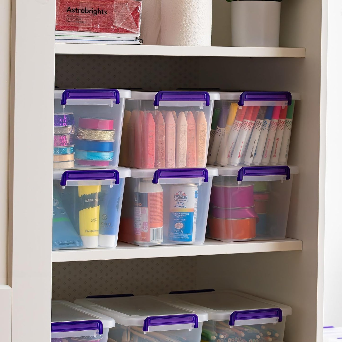 IRIS USA Storage Bins with Lids |Made in USA| 5 Qt - (6-Pack) - Clear | Built-In Handle Tote / Plastic Containers for Crafts, Art, Office & Study Supplies / Interlocking Latches