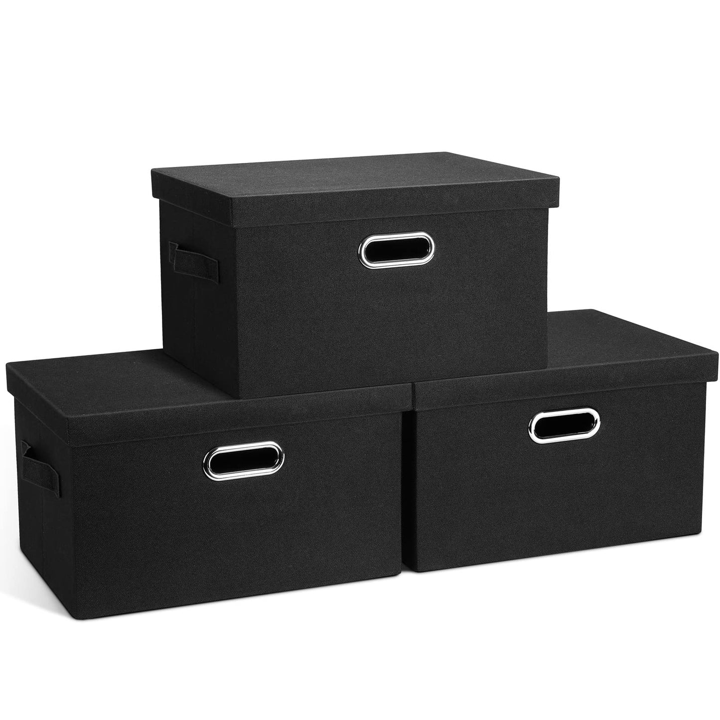 Graciadeco Large Quart Collapsible Stackable Storage Bins with Lids, 3 Packs Beige Linen Fabric Closet Boxes with Lids, Storage Cube Baskets Container Organizers for Bedroom Office(16.6 x 11.7 x 10.8) | 36 Quart 3 Pack Beige Collapsible Stackable Linen Fa