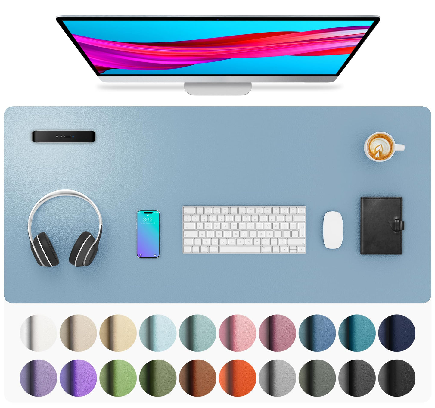 Aothia Leather Office Desk Pad Protector, Non-Slip PU Leather Desk Blotter, Waterproof Laptop Writing Mouse Pad for Office and Home, Black, 31.5" x 15.7"