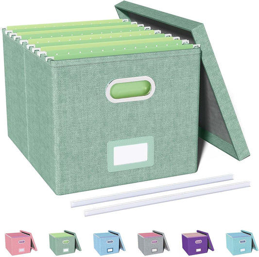 File Organizer, File Box, File Cabinet for Letter File Folder Storage, Portable Storage Bins with Lids for Office/Decor/Home,Document Organizer, 1 Pack,Green-Box Only