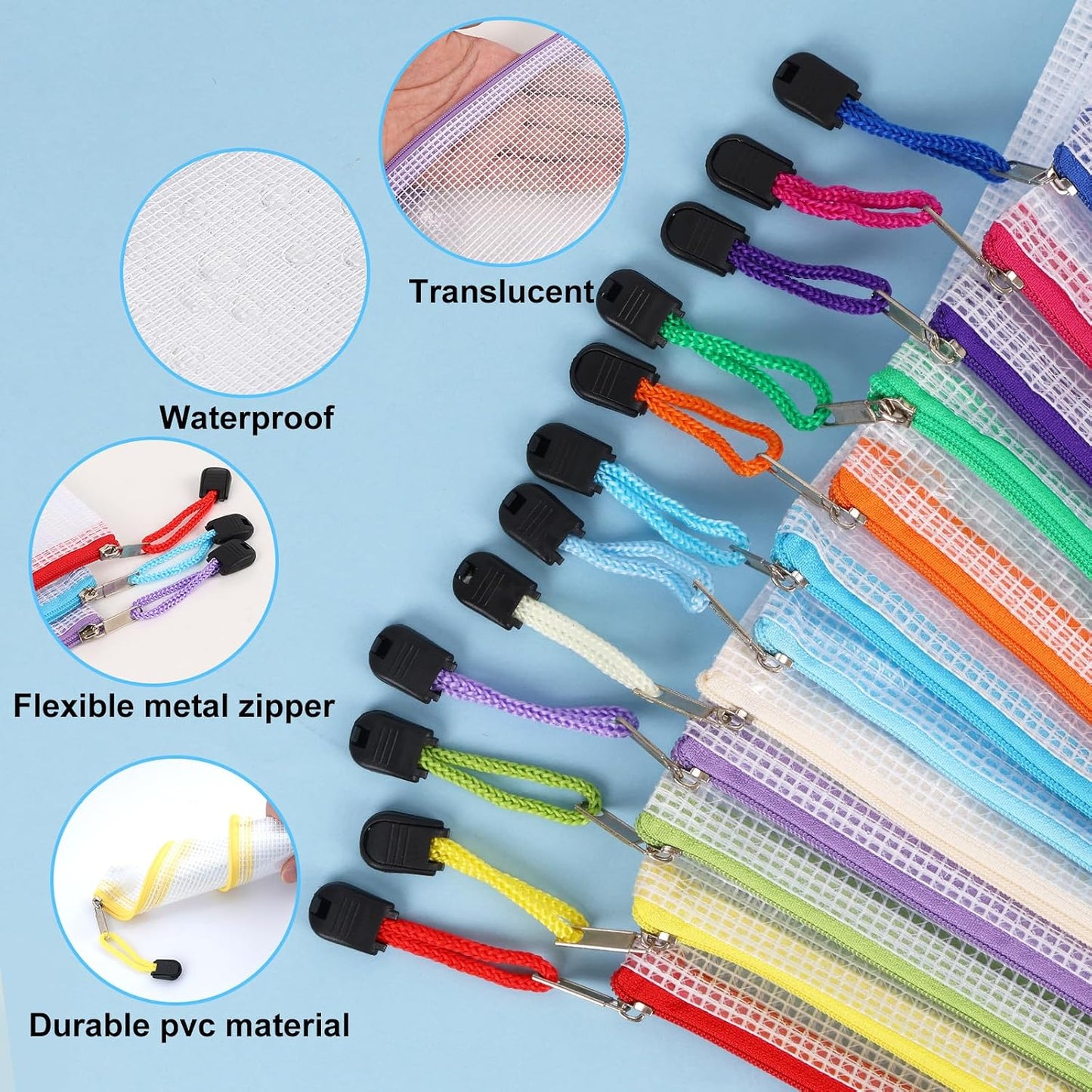 EOOUT 24pcs Mesh Zipper Pouch Bags A4 Document Bag, 13.5x9 Inches, Plastic Zip File Folders, Puzzles, Board Game Storage for Organizing Office Home