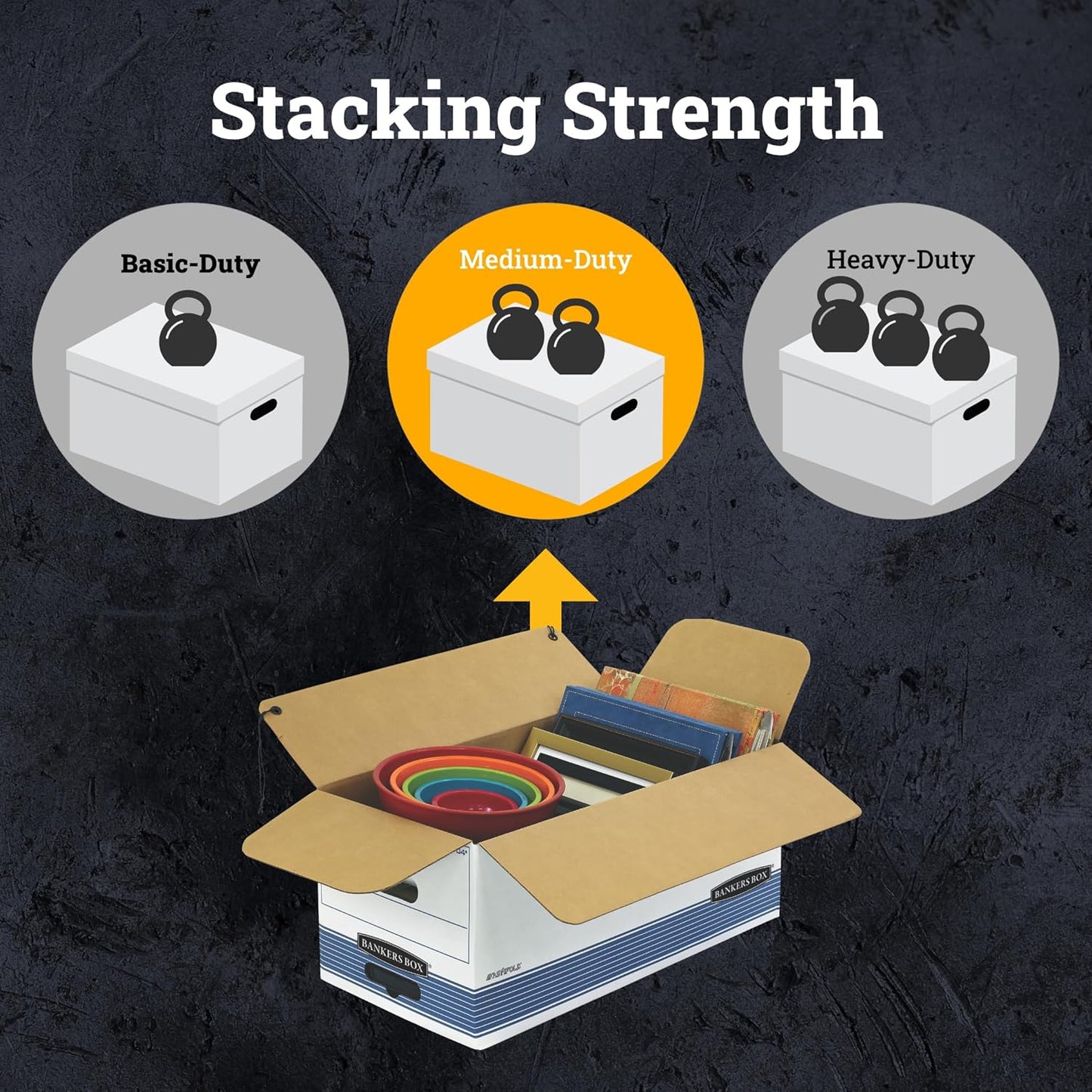 Bankers Box 12-Pack String & Button Medium-Duty File Box, Letter, FastFold | Keep important records buttoned up with secure closure, FastFold setup, reinforced handles, and stackable strength.