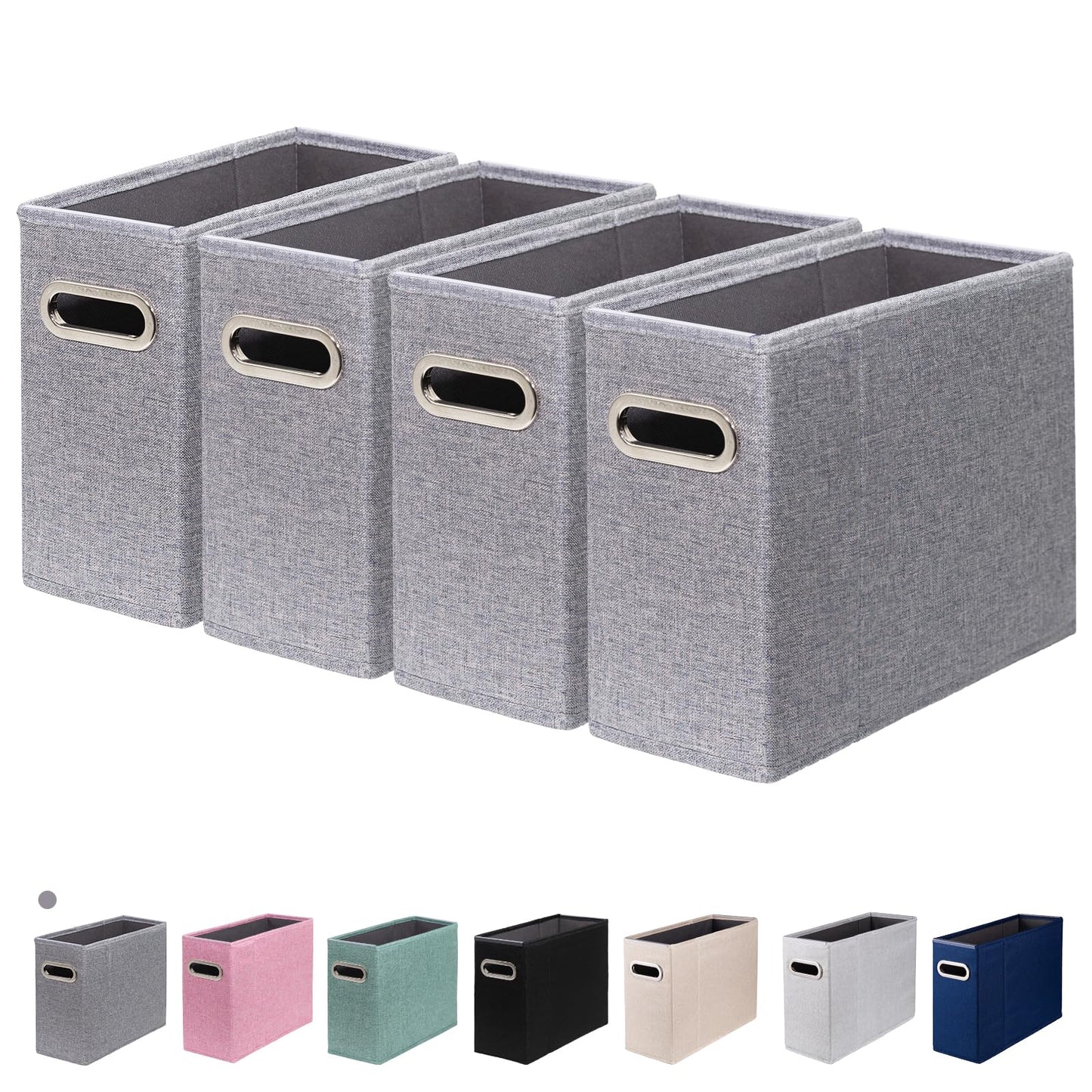 4 Packs Letter Size File Organizer, File Folders Organizer, Fabric Storage Box, Collapsible Paper Organizer with Metal Handle, Smooth PVC Rails, Only Box (Beige)