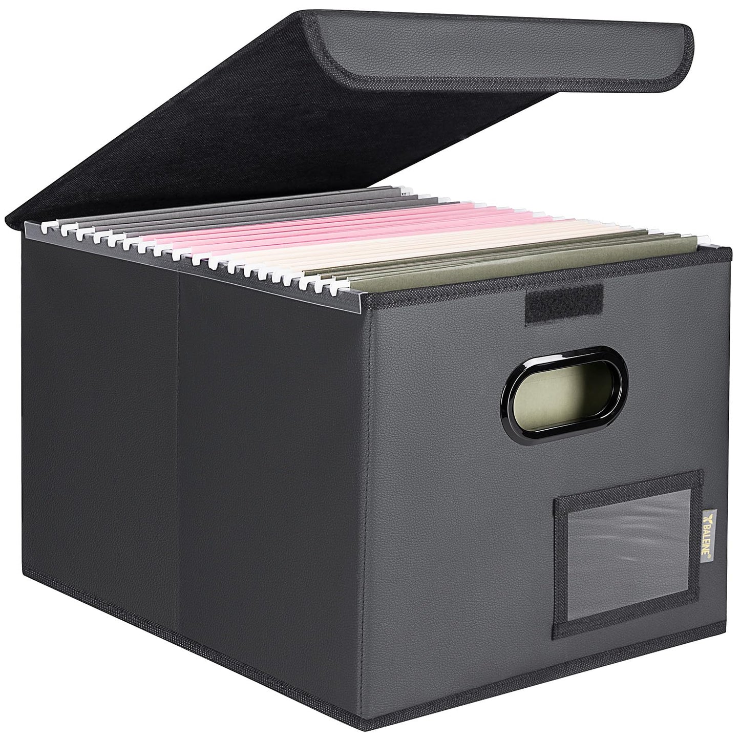 BALEINE File Organizer Box with Lid, Collapsible File Folder Organizer with Plastic Slide, Hanging File Folder Box for Office Document Storage (2 Pack, Black)