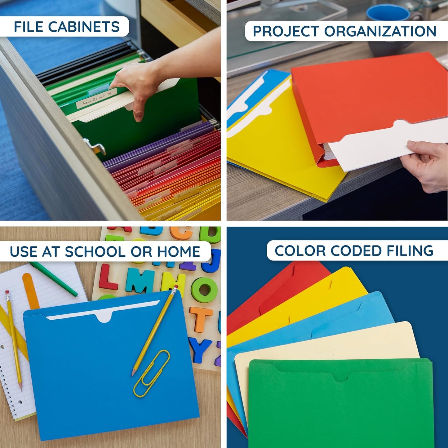 Blue Summit Supplies 25 Expandable File Folders, Letter Size, 2", Assorted | Expandable file jacket, reinforced straight cut tab, 2 in expansion pocket, for documents, invoices, and project filing