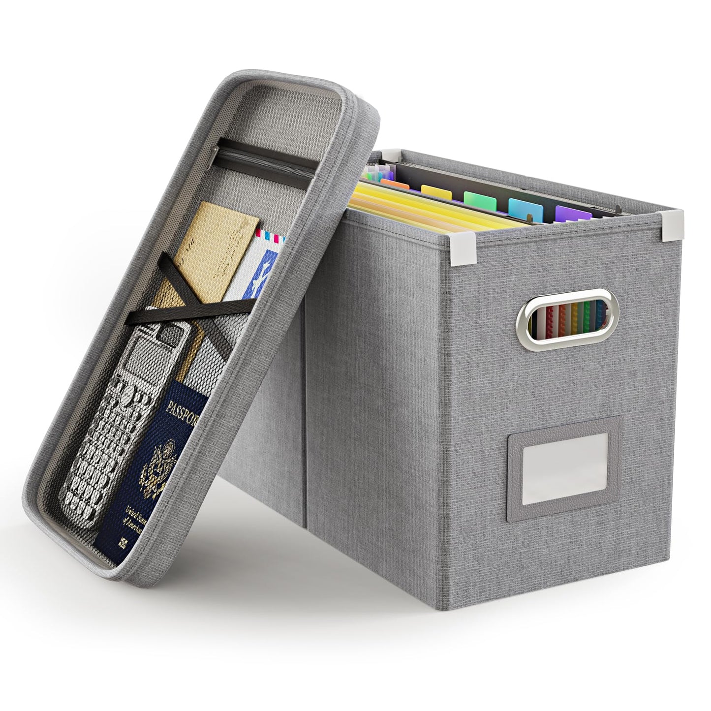 File Organizer Box with Lid, Hanging Filing File Box with Mesh Pocket, Document Organizer Box for Letter Files, Portable Storage Box(1 PCS, Green)