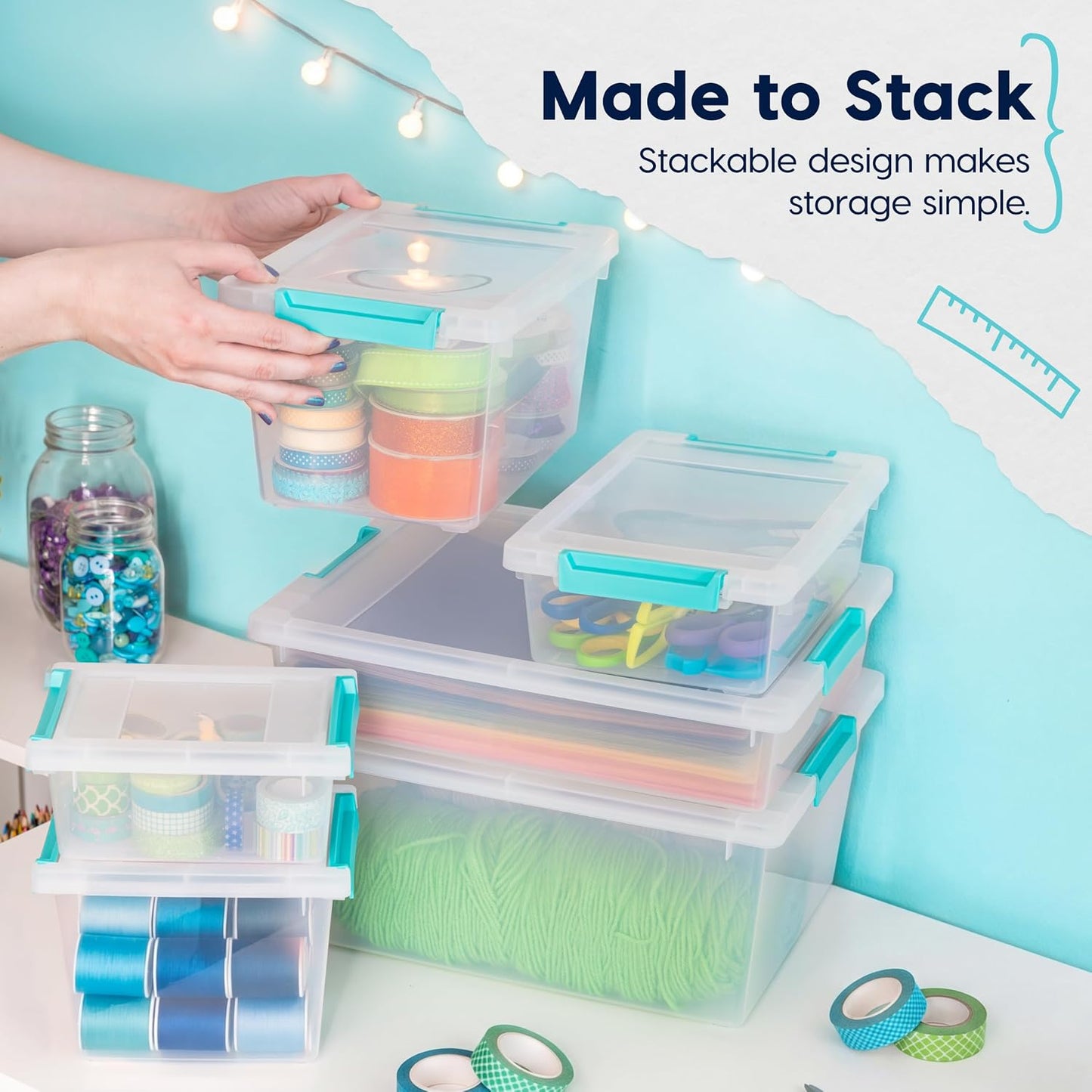 IRIS USA Storage Bins with Lids |Made in USA| 12 Qt - (4-Pack) - Clear | Sensory Craft Organizers, Plastic Clip Box Totes, Flat Containers for Organizing Paper, Office, Art & Study Supplies