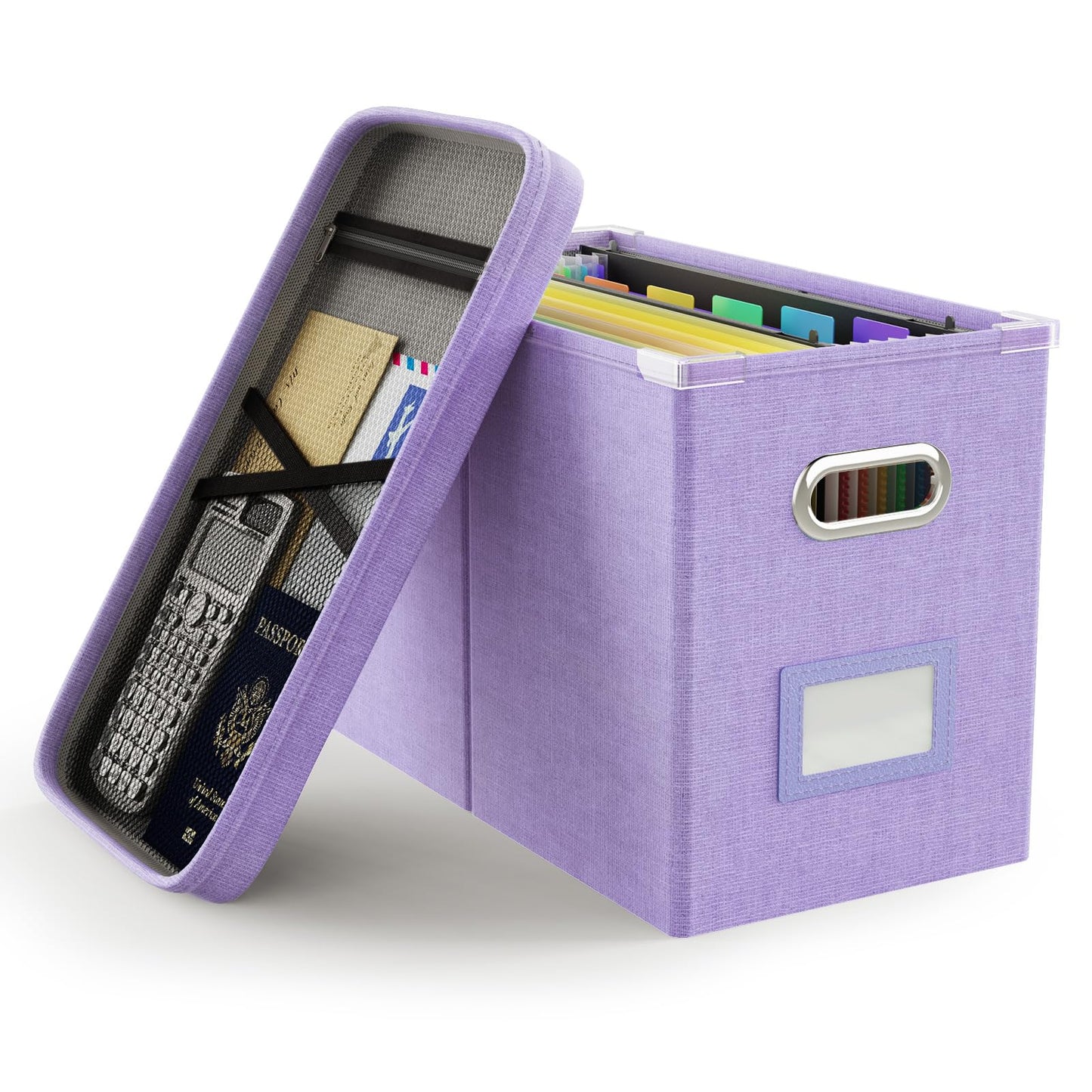 File Organizer Box with Lid, Hanging Filing File Box with Mesh Pocket, Document Organizer Box for Letter Files, Portable Storage Box(1 PCS, Green)