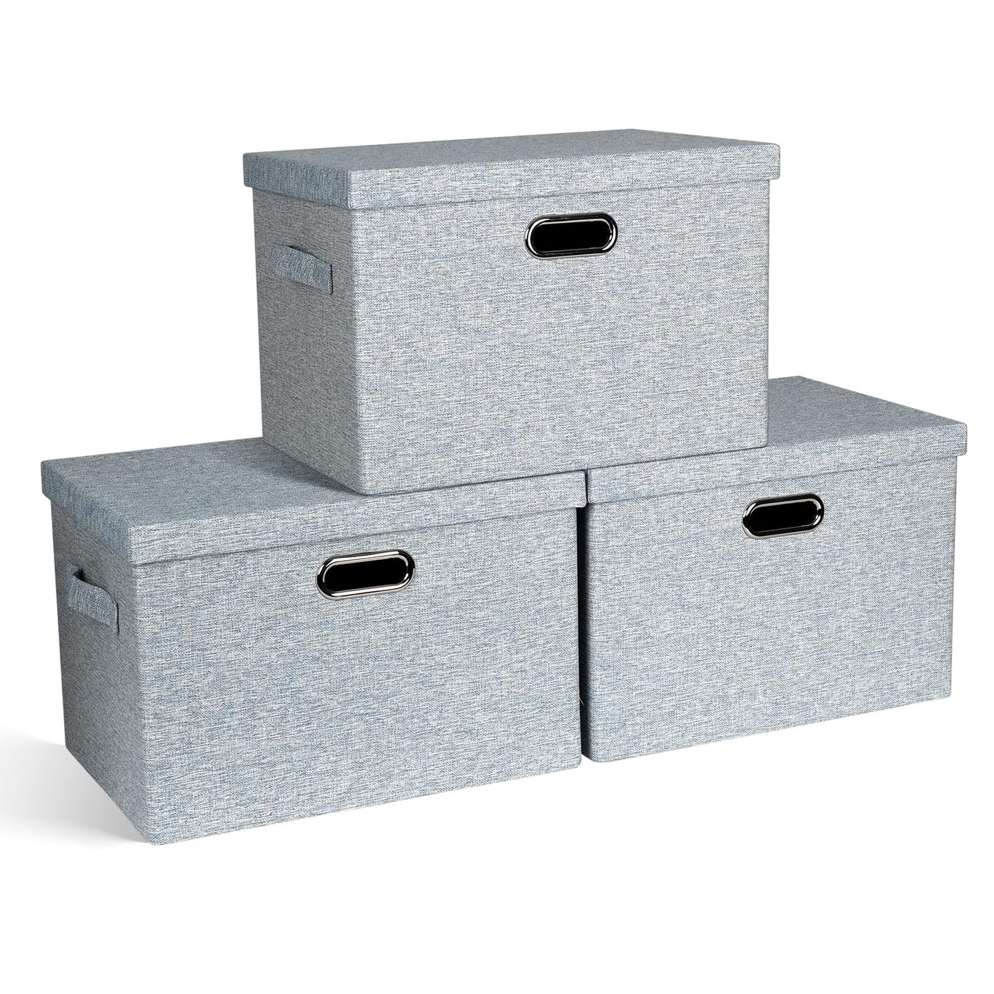 Graciadeco Large Quart Collapsible Stackable Storage Bins with Lids, 3 Packs Beige Linen Fabric Closet Boxes with Lids, Storage Cube Baskets Container Organizers for Bedroom Office(16.6 x 11.7 x 10.8) | 36 Quart 3 Pack Beige Collapsible Stackable Linen Fa