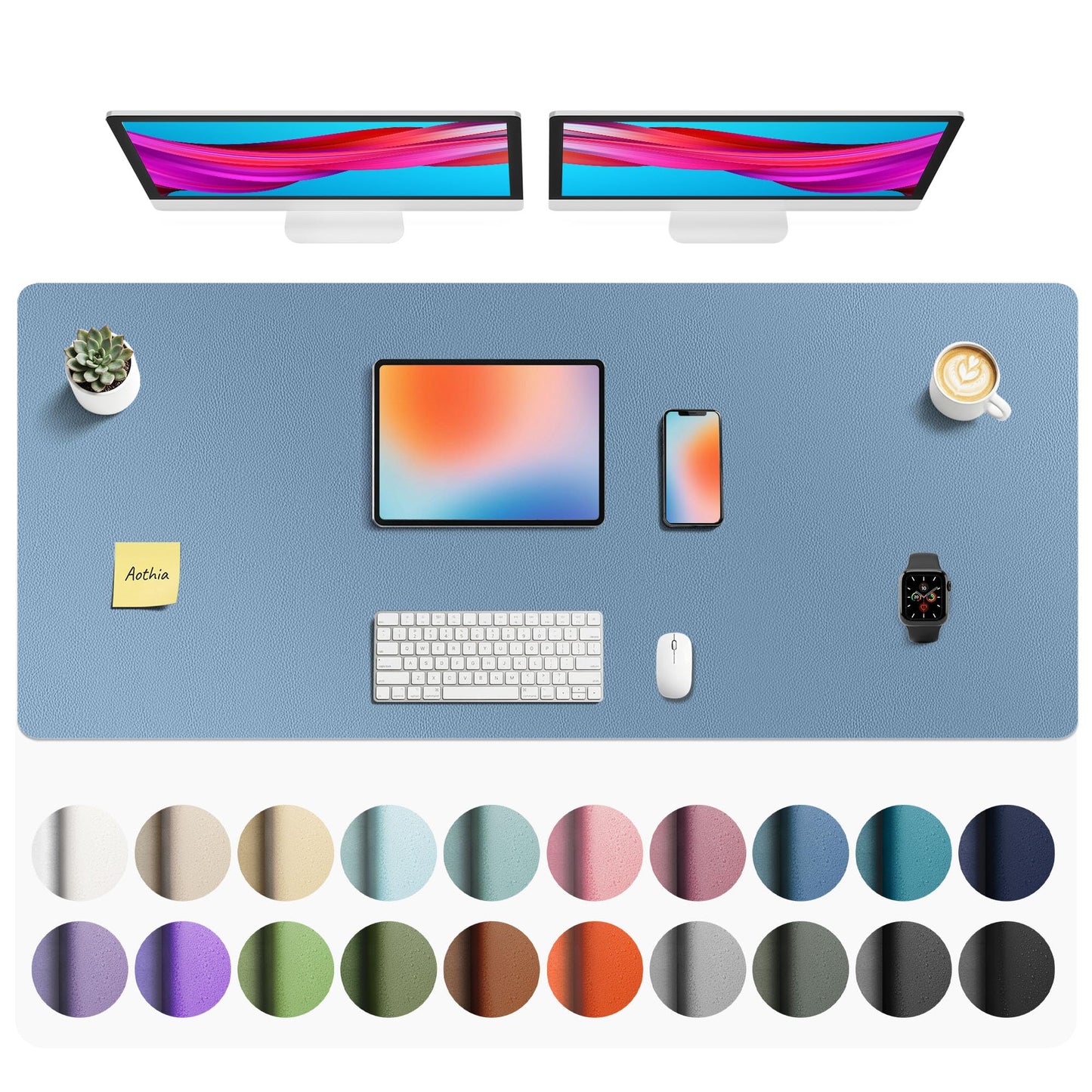 Aothia Leather Office Desk Pad Protector, Non-Slip PU Leather Desk Blotter, Waterproof Laptop Writing Mouse Pad for Office and Home, Black, 31.5" x 15.7"