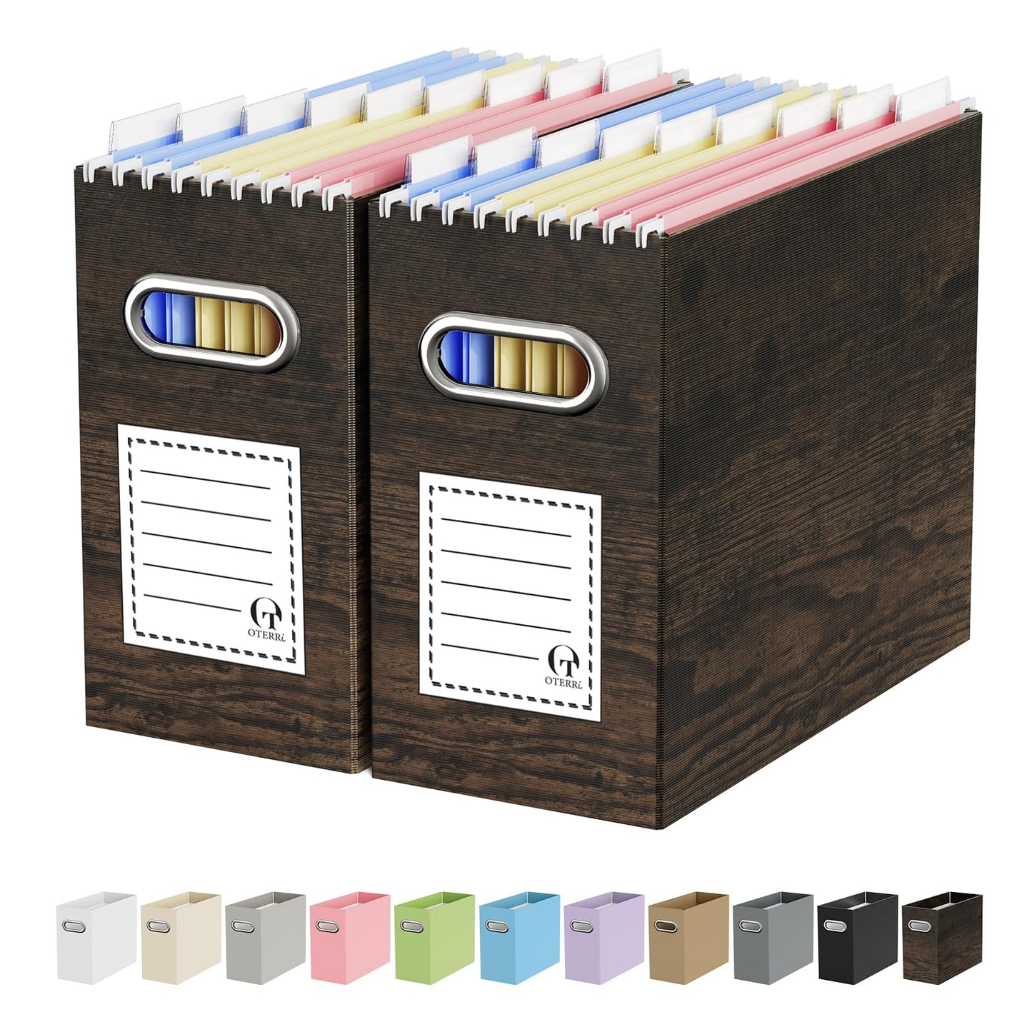 Portable Collapsible Cardboard File Box with Handle for Letter-Size | 4-Pack. Stainless Steel Handle. Label Stickers Included. Fits Letter Folders (Not Included). Home, Office, School, Dorm, Tax.