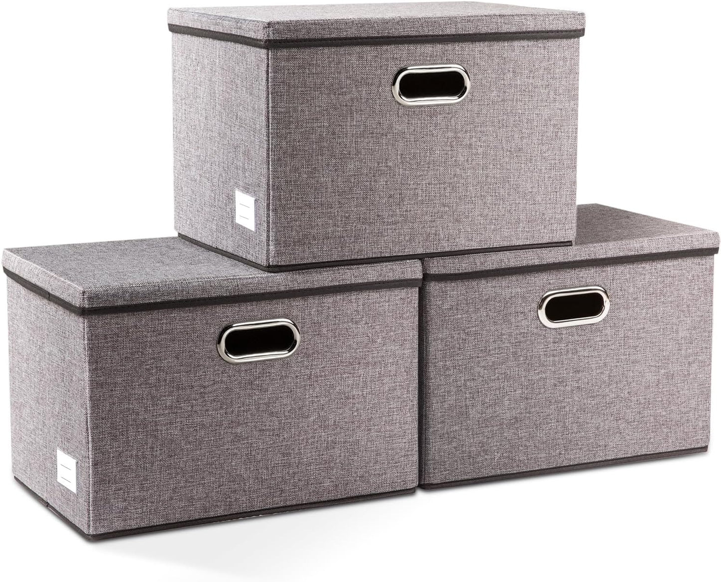 Large Collapsible Storage Bins with Lids [3-Pack] Linen/Cotton Blend Foldable Storage Boxes Organizer Containers Baskets Cube with Cover for Home Bedroom Closet Office Nursery(17.7x11.8x11.8)