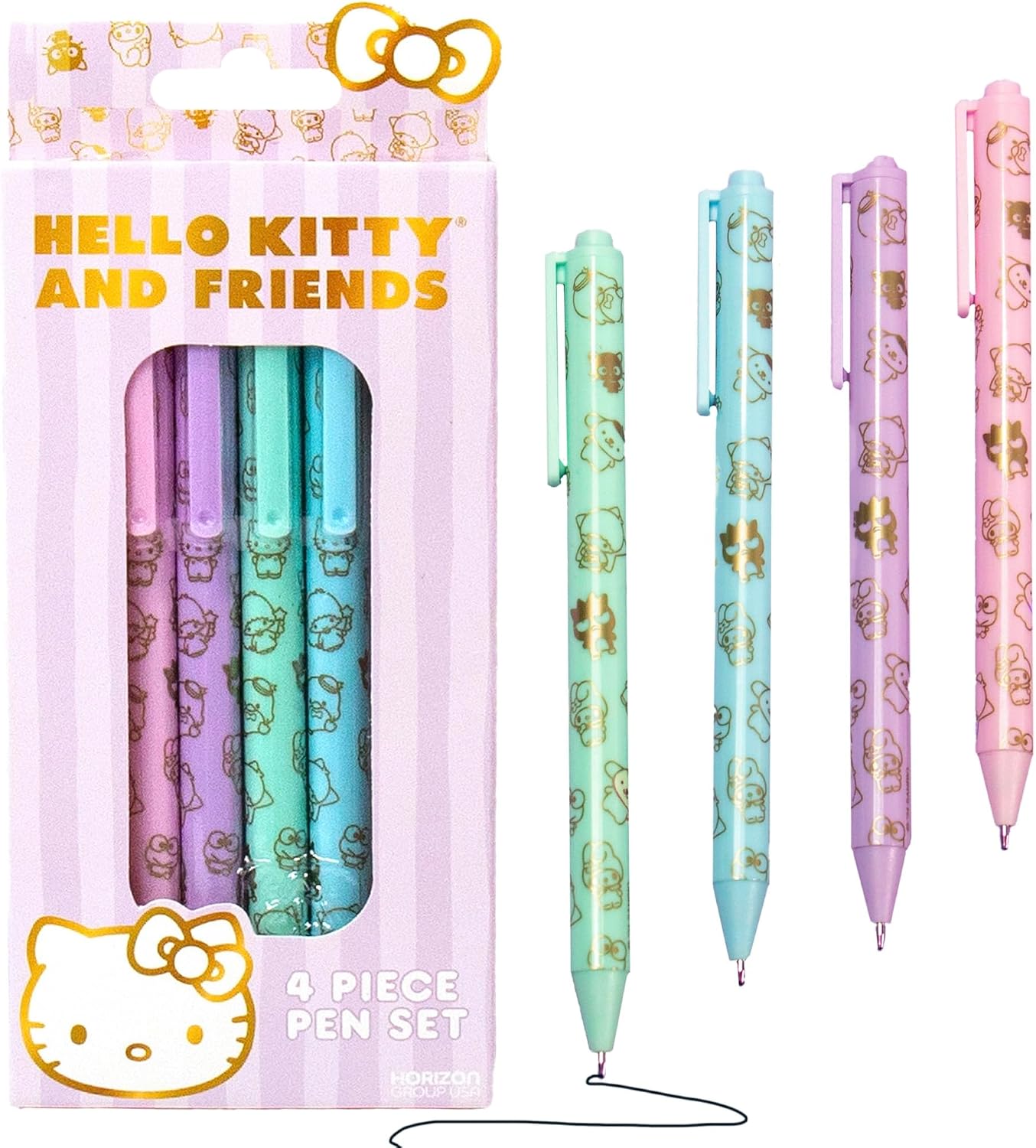 Hello Kitty & Friends 4-Piece Pen Set, My Melody, Kuromi, School and Office Supplies, Stationery