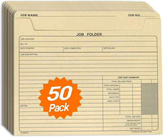 Preprinted Project Jackets, 3-Sided Closed Manila folders, Letter Size (Job Folder (50 Pack))