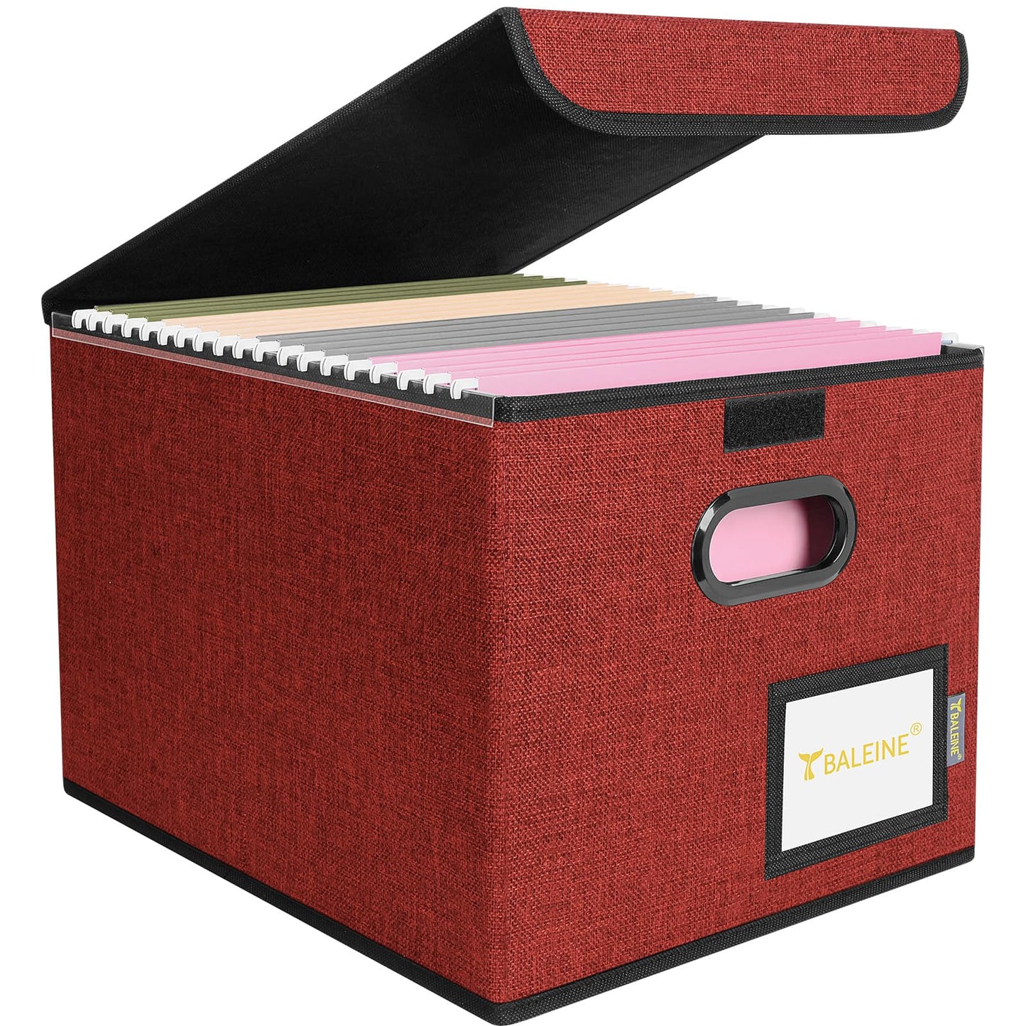 BALEINE File Organizer Box with Lid, Collapsible File Folder Organizer with Plastic Slide, Hanging File Folder Box for Office Document Storage (1 Pack, Black)