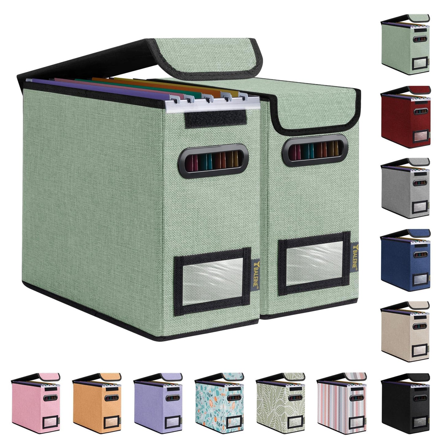BALEINE File Organizer Box with Lid, Collapsible File Folder Organizer with Plastic Slide, Hanging File Folder Box for Office Document Storage (1 Pack, Black)