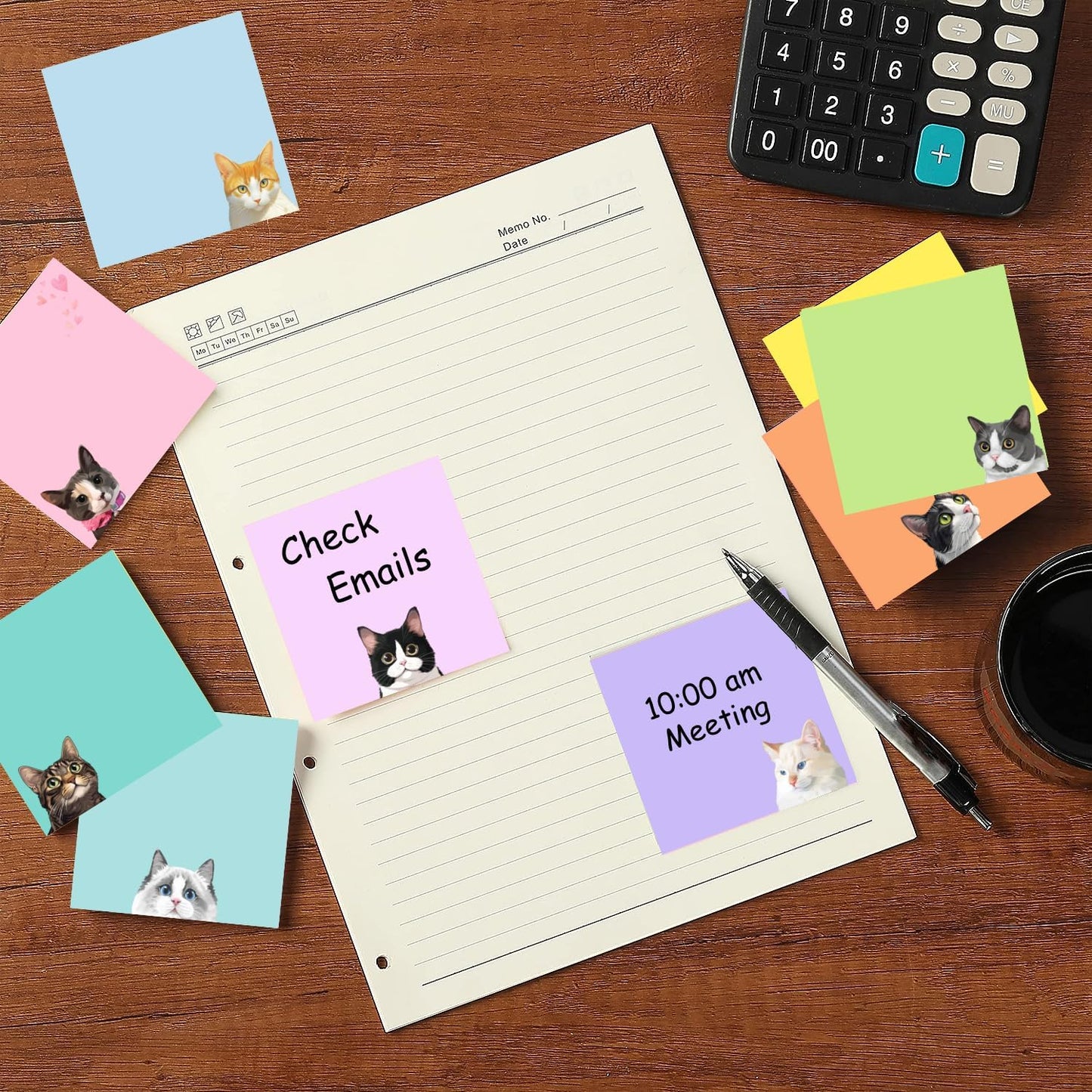 9 Pads Cute Sticky Notes Set, 3" x 3" Black Cat Self Stick Notepads, Funny Sticky Notes Set, Cat Stationery, Kawaii Adhesive Memo Pads, Cat Lover Gifts, Office Decor Desk Accessories, School Supplies