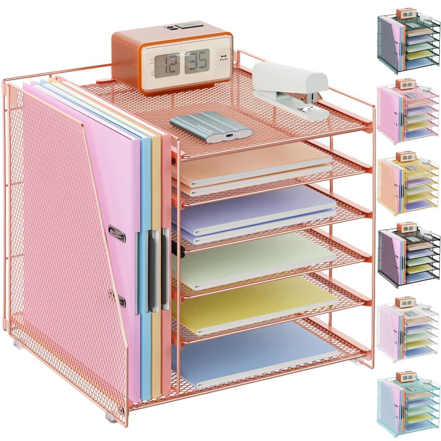 gianotter 4-Tier Paper Organizer With Magazine Holder | Desk Organizers and Accessories, File Organizer for Office Supplies Storag (Black, 4-Tier)