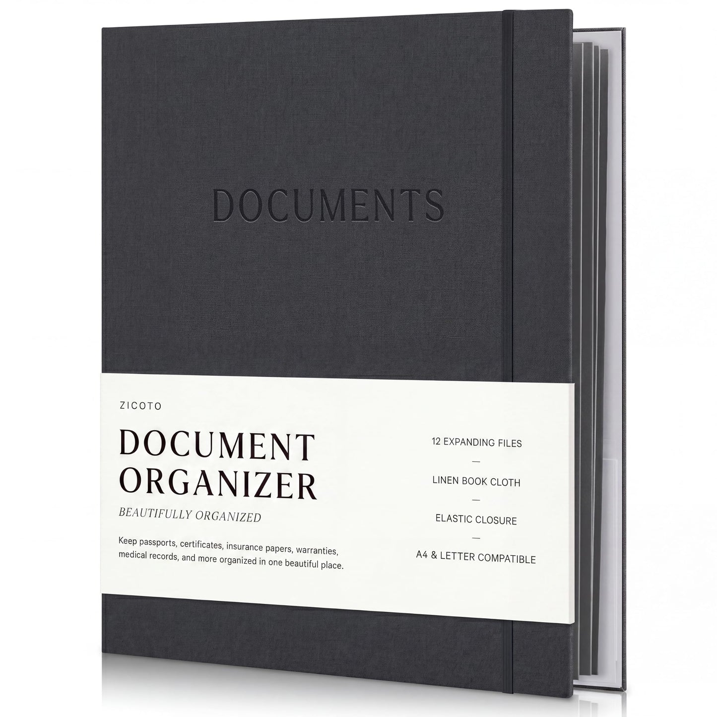 Important Document Organizer Set with Folders - Complete Linen Ring Binder Set Safely Stores All Documents & Files in One Place - Easy to Use Expanding Storage Incl. Envelopes, Pockets & Labels