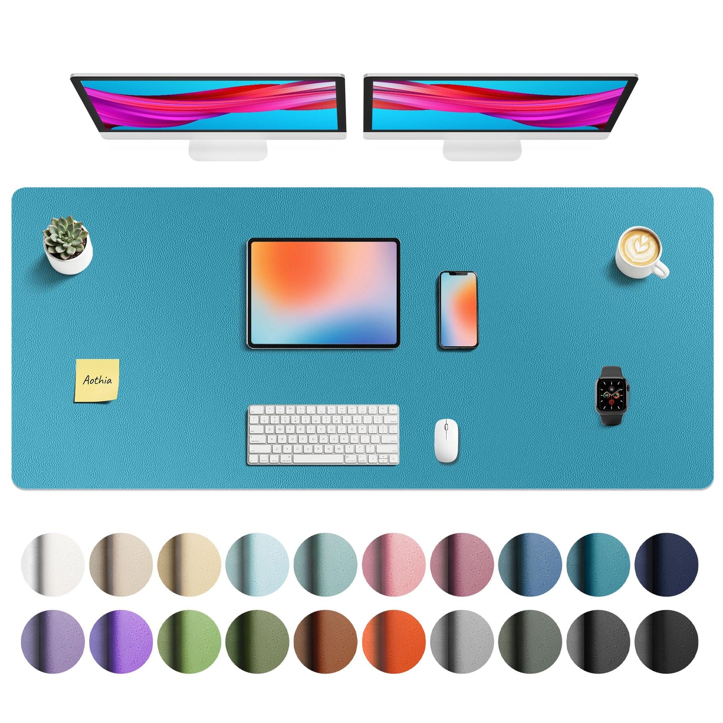 Aothia Leather Office Desk Pad Protector, Non-Slip PU Leather Desk Blotter, Waterproof Laptop Writing Mouse Pad for Office and Home, Black, 31.5" x 15.7"
