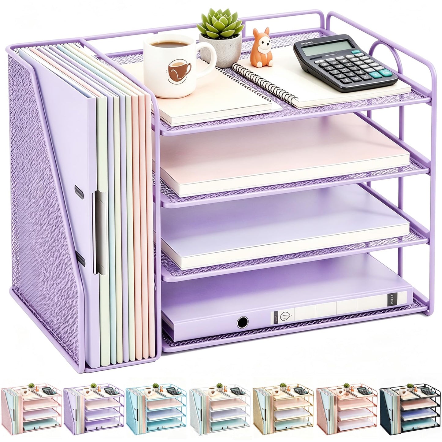gianotter 4-Tier Paper Organizer With Magazine Holder | Desk Organizers and Accessories, File Organizer for Office Supplies Storag (Black, 4-Tier)