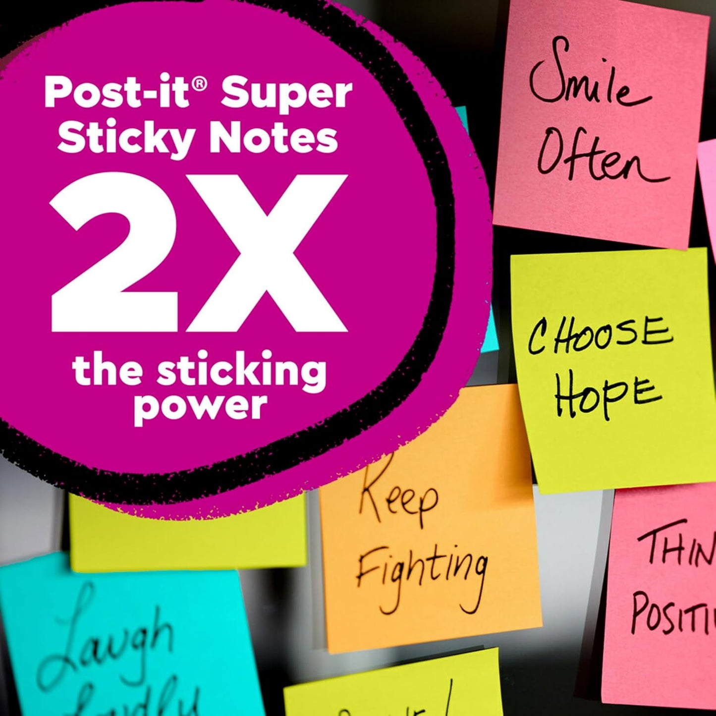 Post-it Super Sticky Notes, 3 x 3 in, Supernova Neons, 24 Pads | School Supplies and Oﬃce Supplies, 2X the Sticking Power