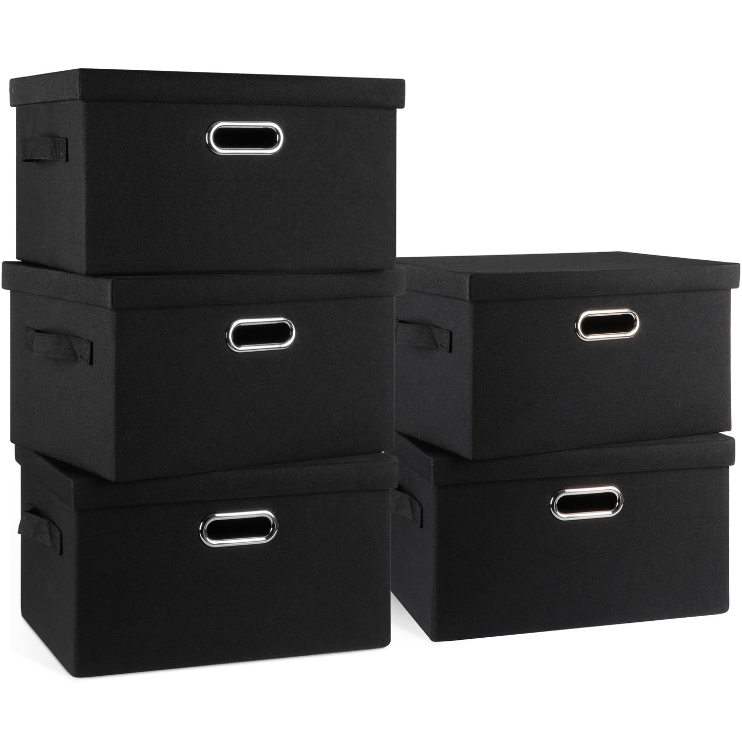 Graciadeco Large Quart Collapsible Stackable Storage Bins with Lids, 3 Packs Beige Linen Fabric Closet Boxes with Lids, Storage Cube Baskets Container Organizers for Bedroom Office(16.6 x 11.7 x 10.8) | 36 Quart 3 Pack Beige Collapsible Stackable Linen Fa