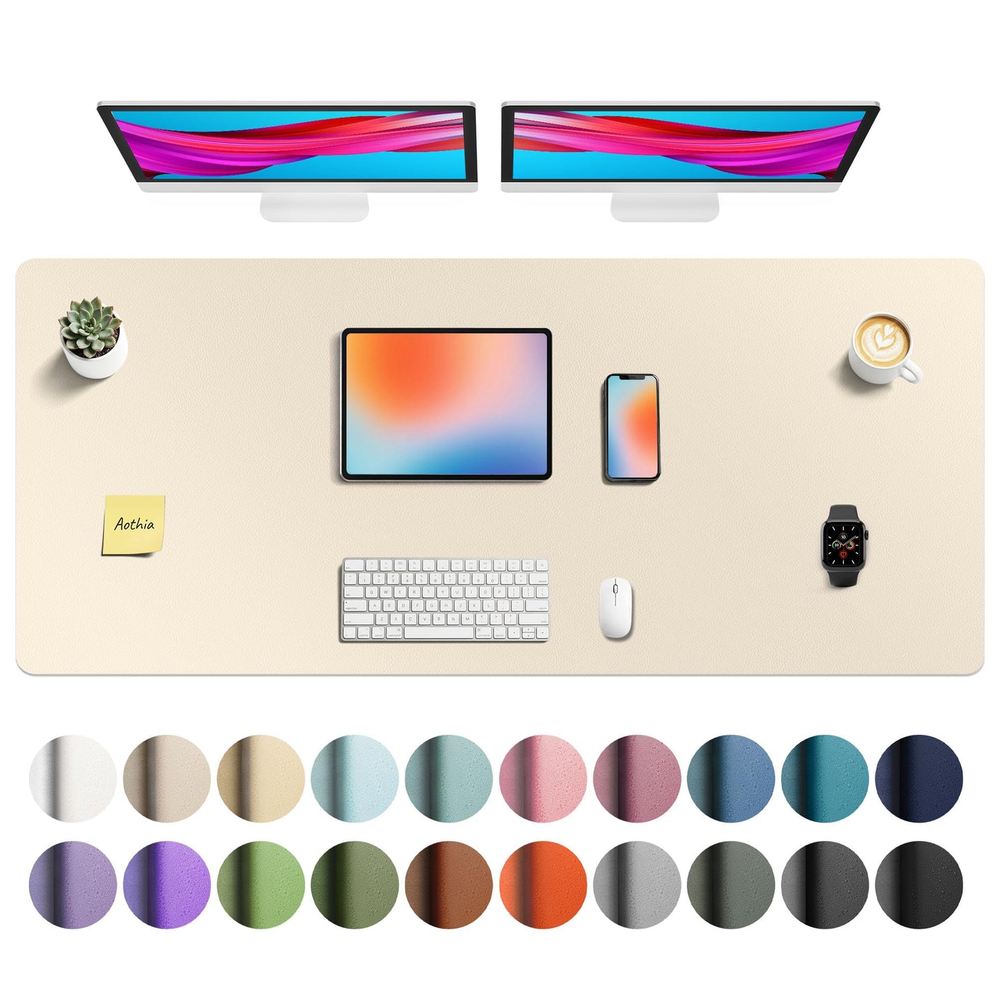 Aothia Leather Office Desk Pad Protector, Non-Slip PU Leather Desk Blotter, Waterproof Laptop Writing Mouse Pad for Office and Home, Black, 31.5" x 15.7"