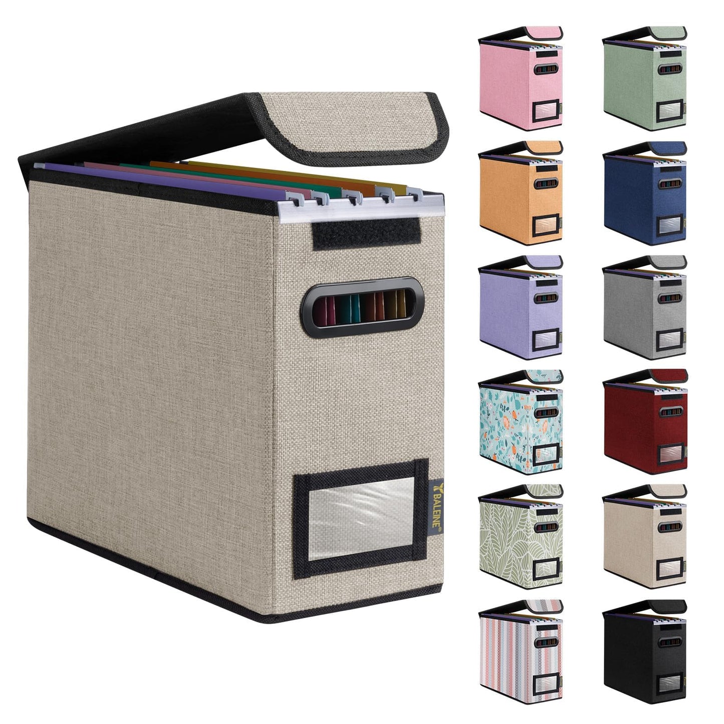 BALEINE File Organizer Box with Lid, Collapsible File Folder Organizer with Plastic Slide, Hanging File Folder Box for Office Document Storage (1 Pack, Black)