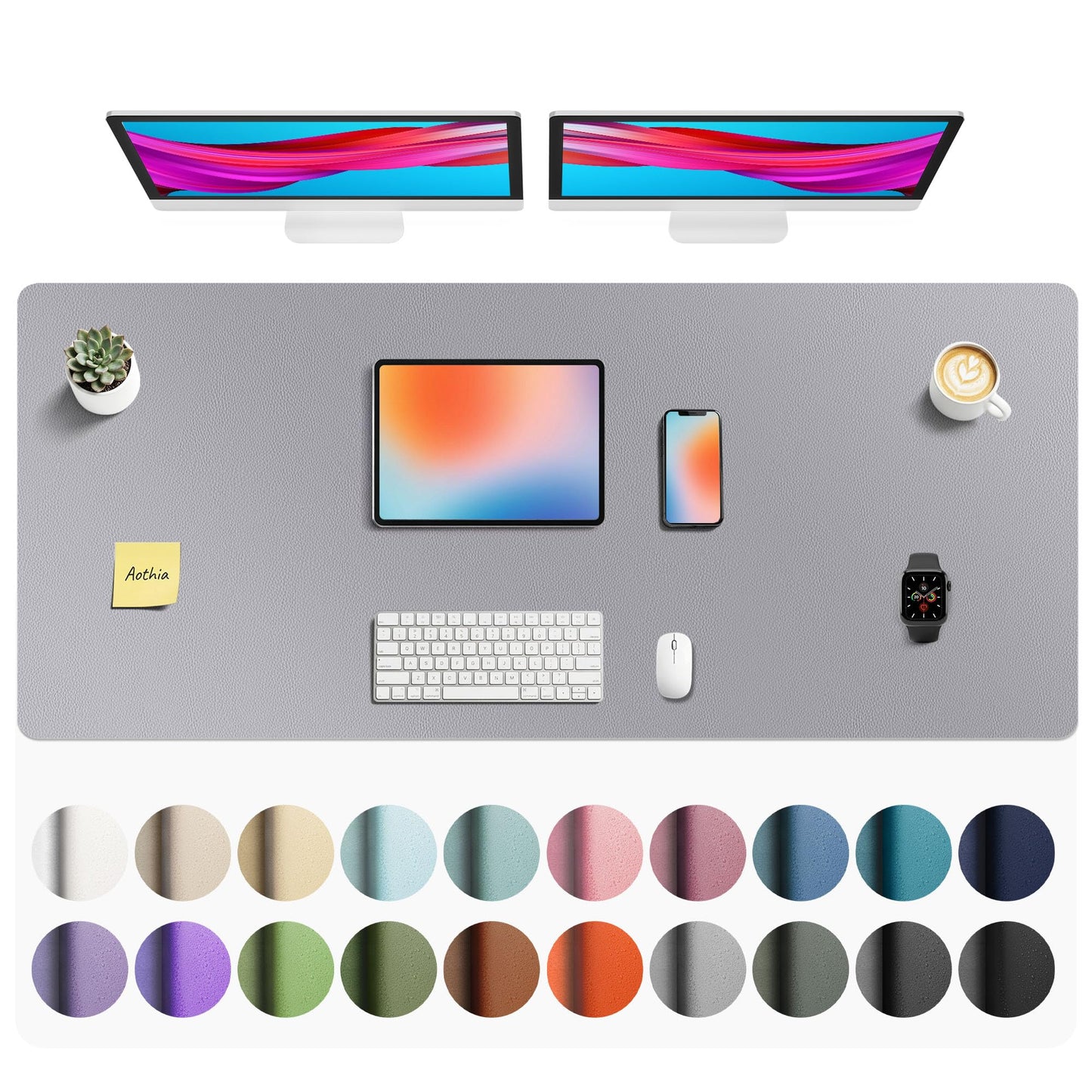 Aothia Leather Office Desk Pad Protector, Non-Slip PU Leather Desk Blotter, Waterproof Laptop Writing Mouse Pad for Office and Home, Black, 31.5" x 15.7"