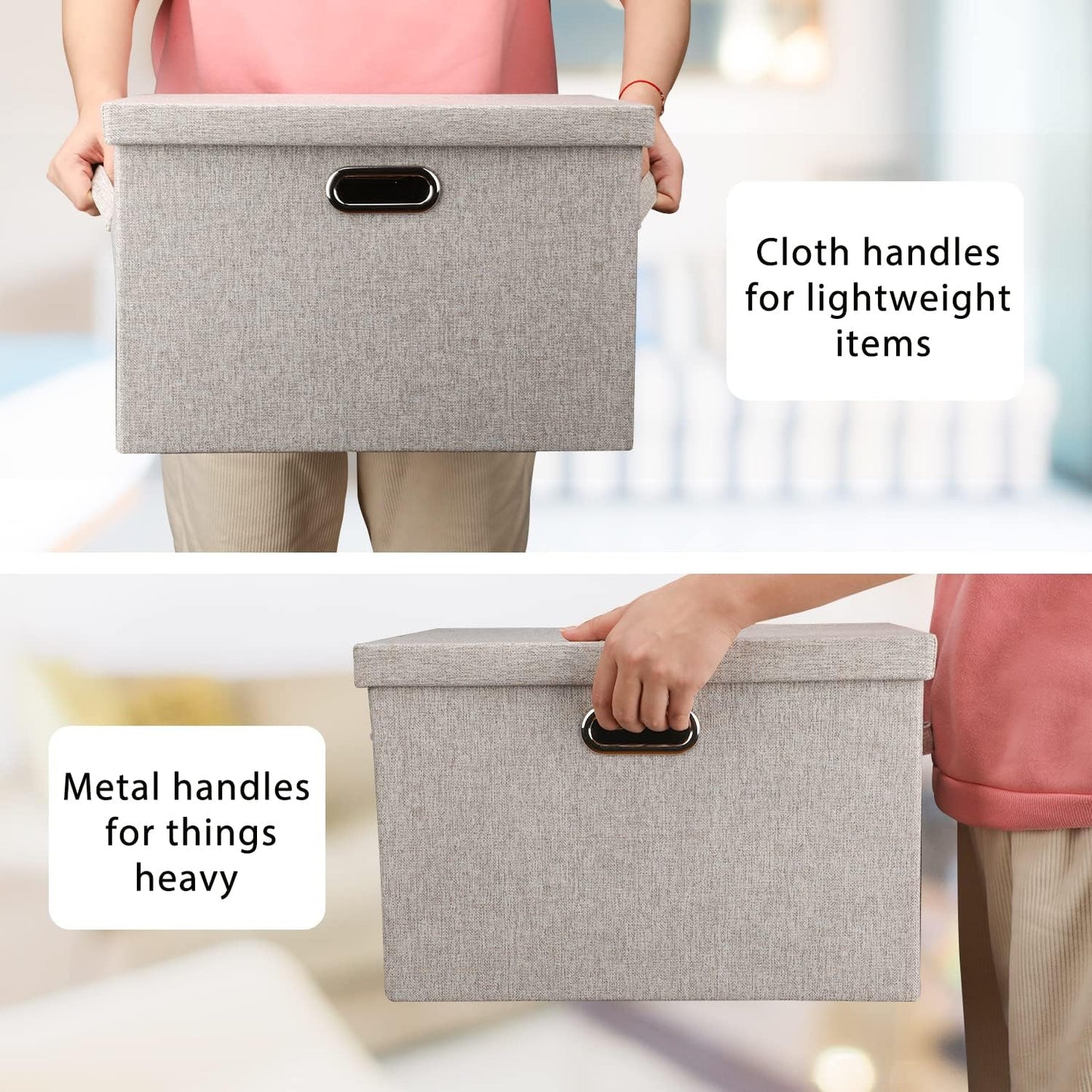 Graciadeco Large Quart Collapsible Stackable Storage Bins with Lids, 3 Packs Beige Linen Fabric Closet Boxes with Lids, Storage Cube Baskets Container Organizers for Bedroom Office(16.6 x 11.7 x 10.8) | 36 Quart 3 Pack Beige Collapsible Stackable Linen Fa